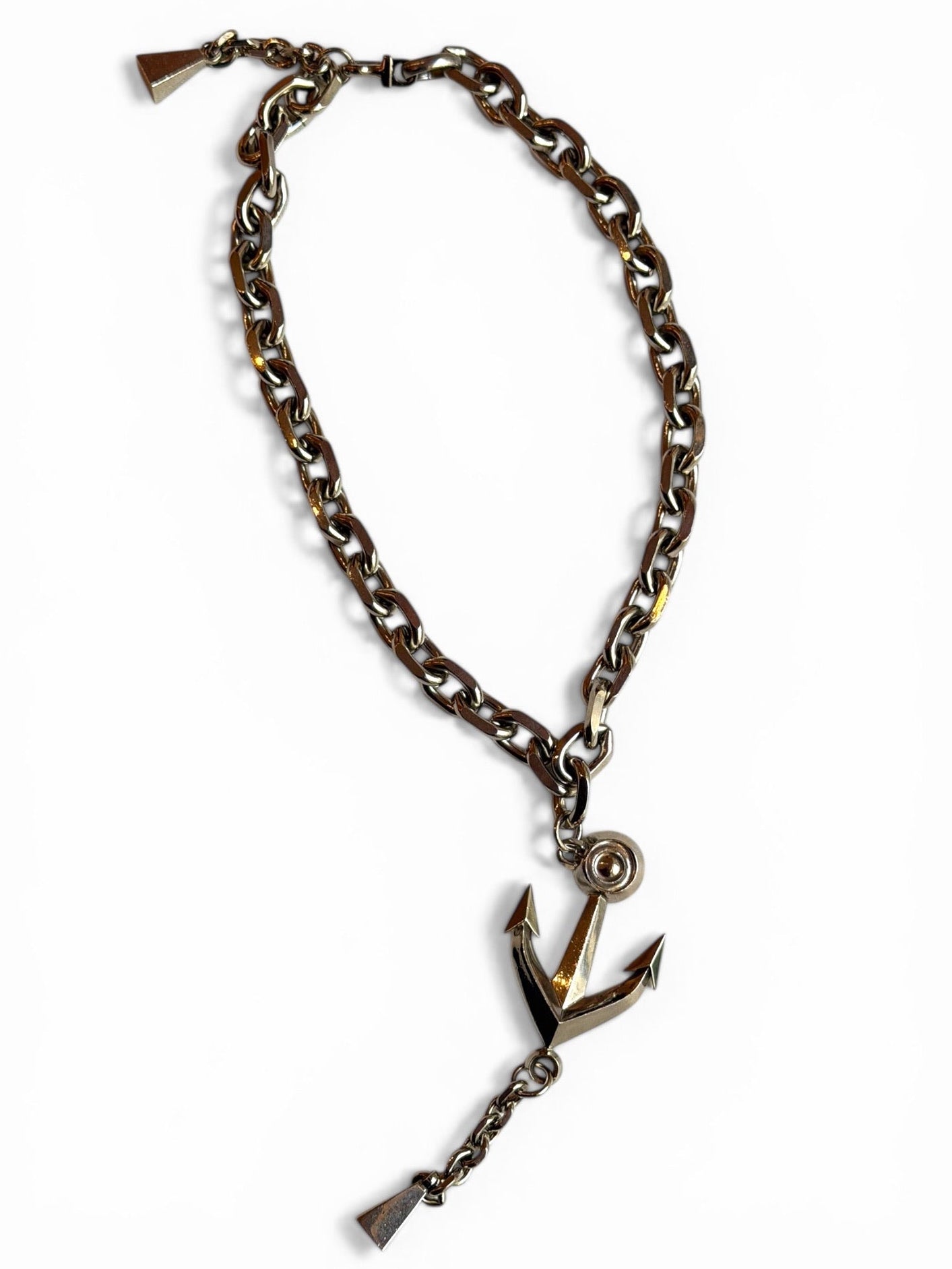 Vintage Thierry Mugler Silver-Tone Anchor Pendant Necklace