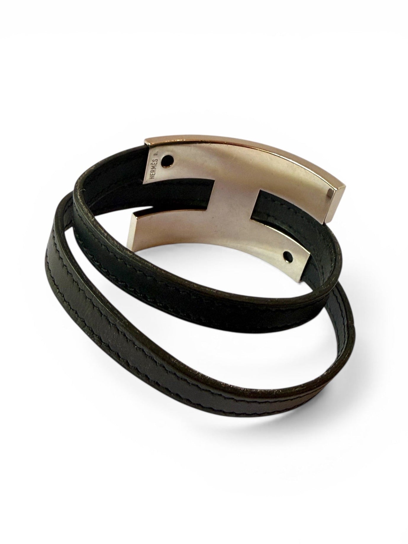 Vintage Hermès Rivale Double Tour Black Leather Bracelet