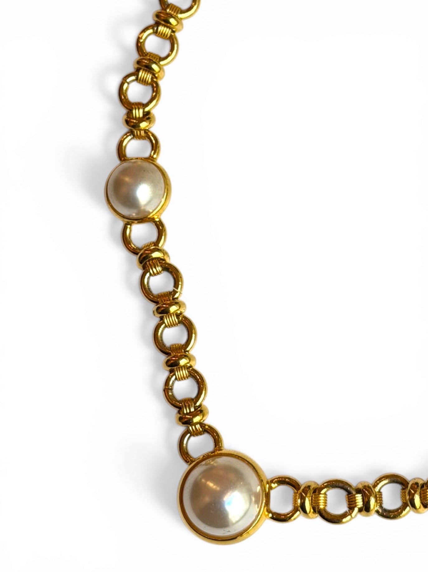 Vintage Pierre Cardin Gold-Tone Triple Faux Pearl Rolo Chain Necklace