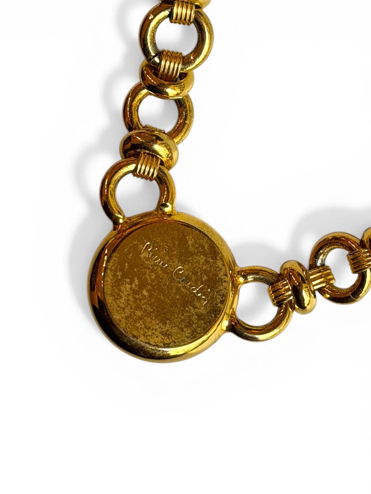 Vintage Pierre Cardin Gold-Tone Triple Faux Pearl Rolo Chain Necklace