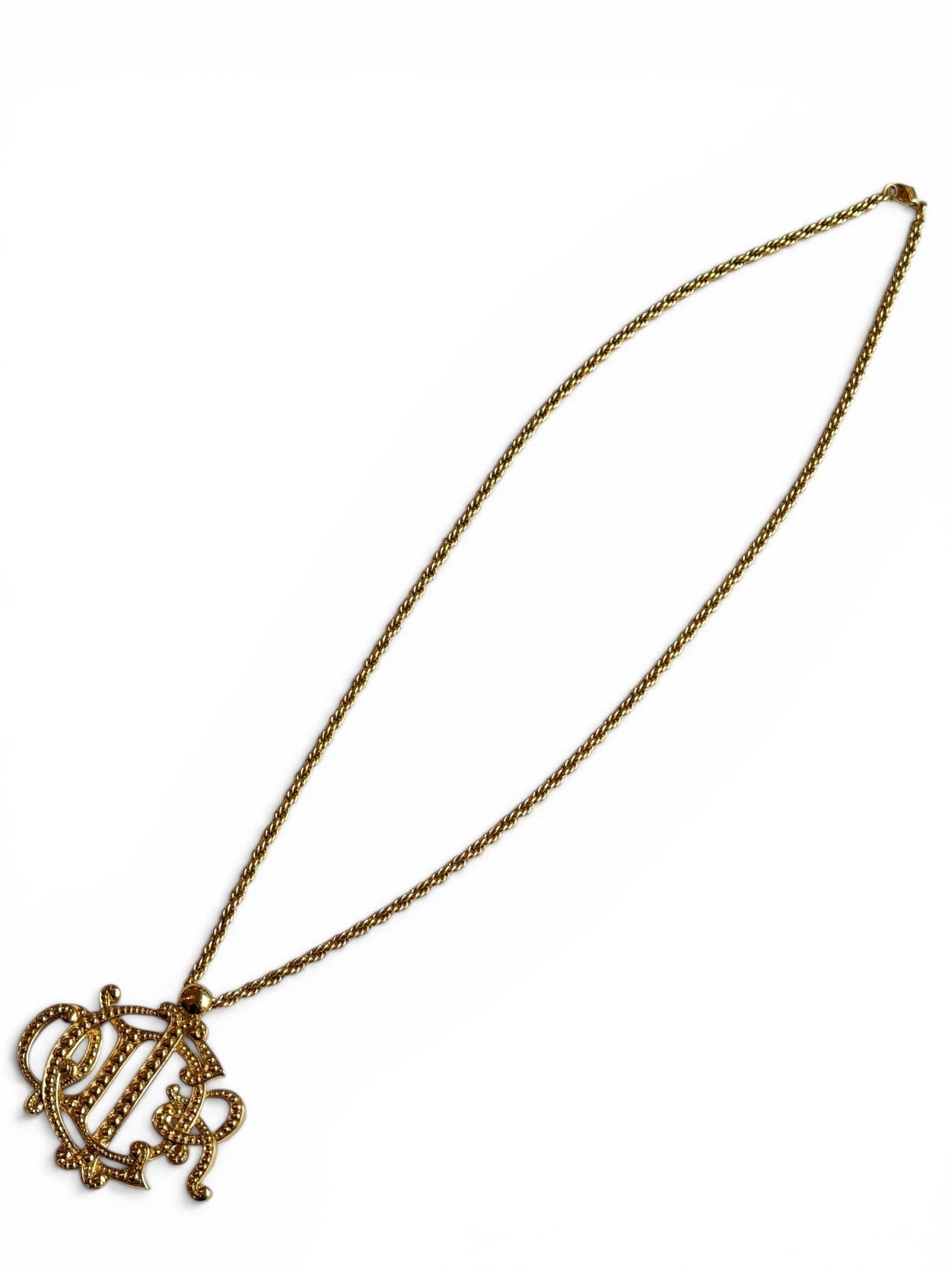 Vintage Christian Dior Gold-Tone CD Monogram Pendant Necklace