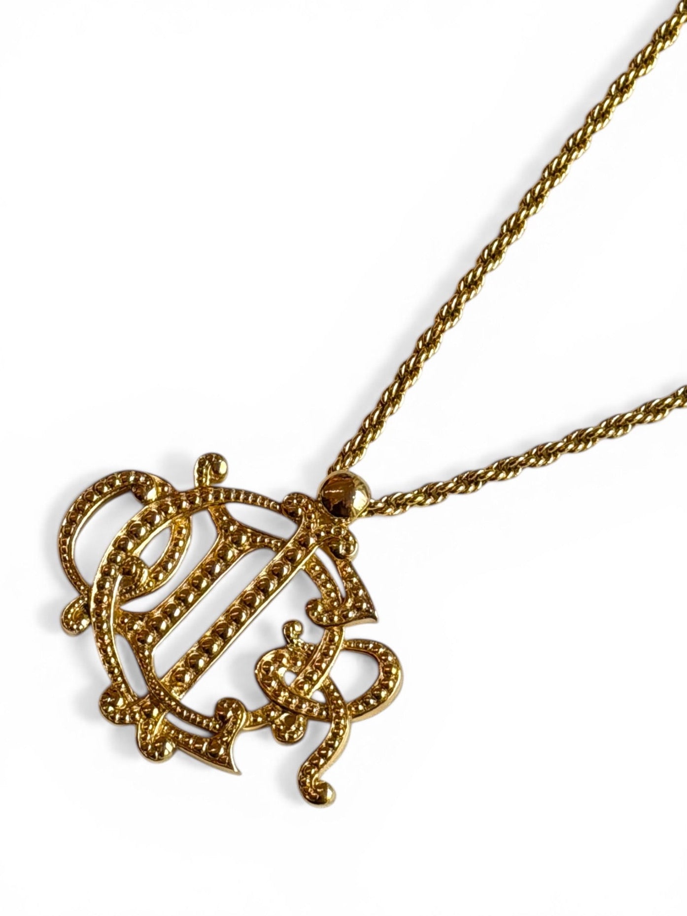 Vintage Christian Dior Gold-Tone CD Monogram Pendant Necklace