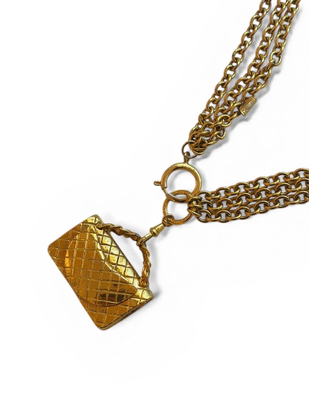 Vintage Chanel Gold-Tone Multi-Chain Necklace/Belt with Quilted Flap Bag Charm