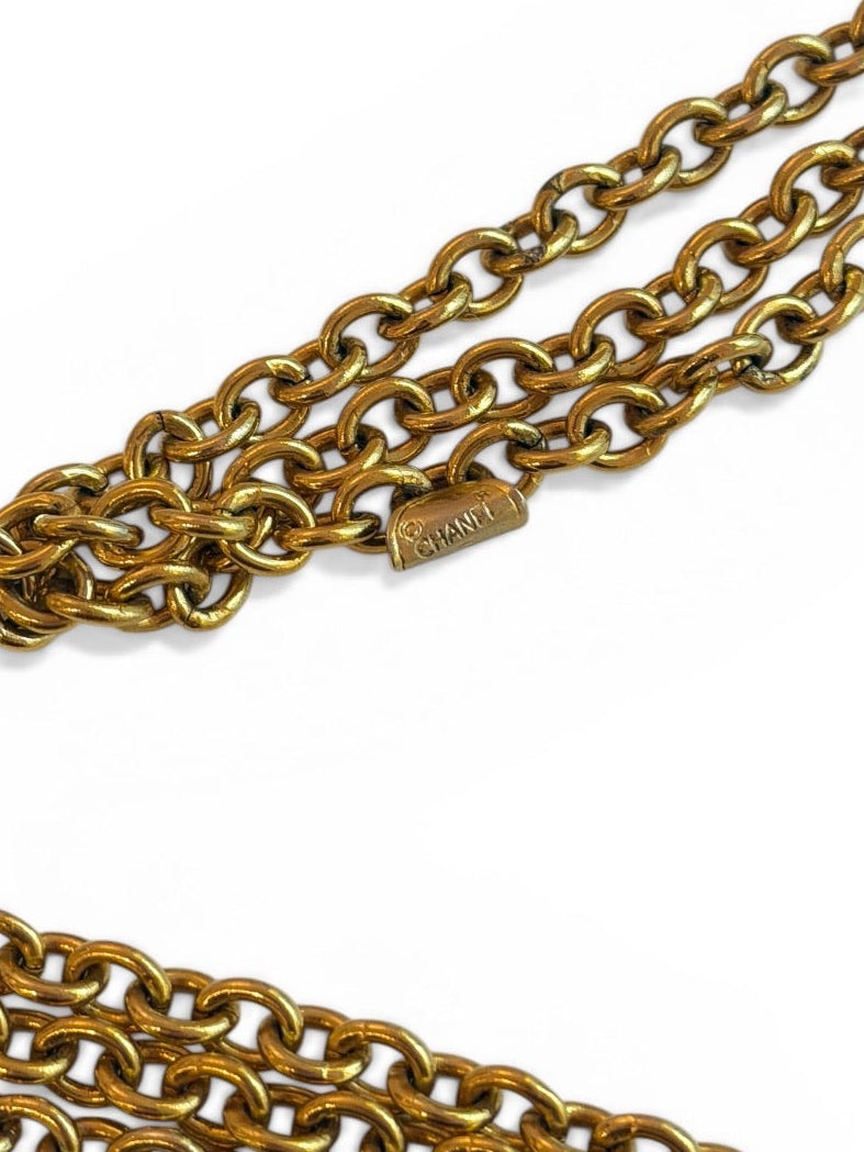 Vintage Chanel Gold-Tone Multi-Chain Necklace/Belt with Quilted Flap Bag Charm
