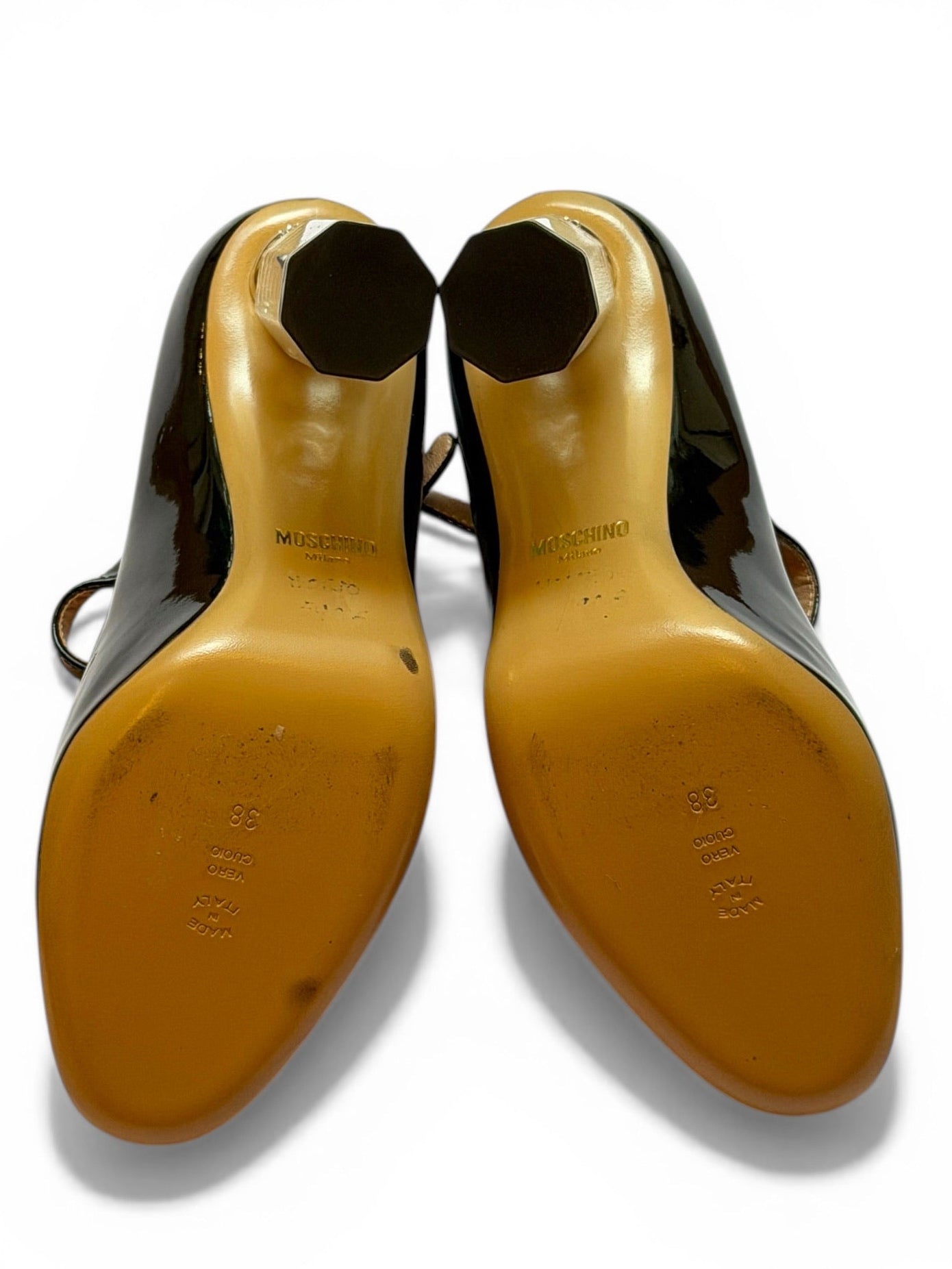 Vintage Moschino Black Patent Leather Mary Jane Heels with Salt & Pepper Shaker Heels