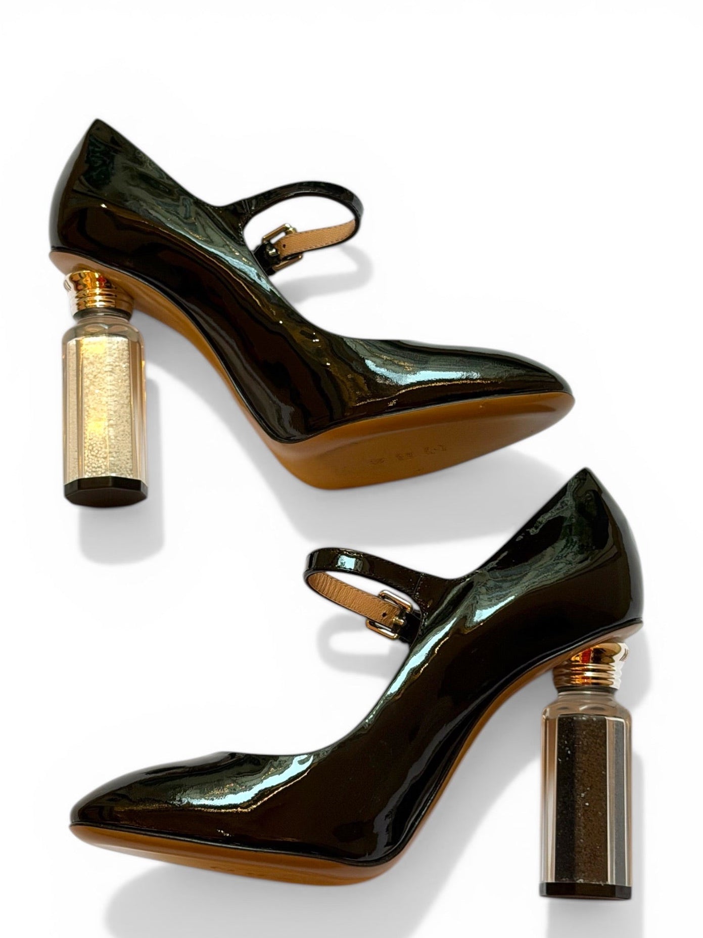 Vintage Moschino Black Patent Leather Mary Jane Heels with Salt & Pepper Shaker Heels