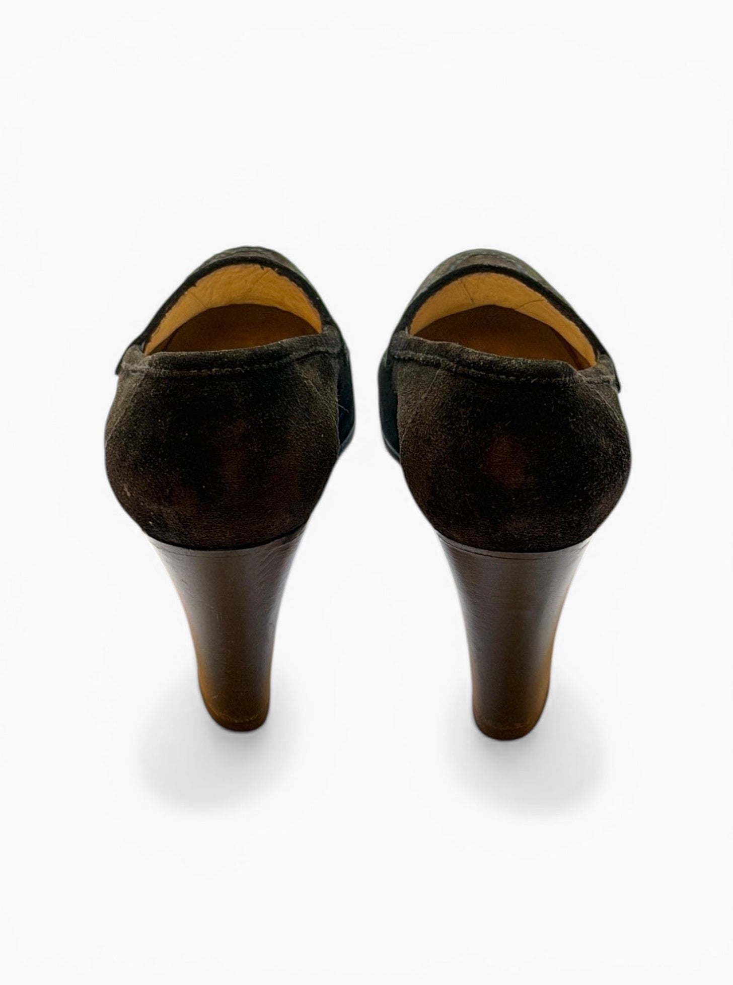 Vintage Chanel Black Suede CC Logo Block Heel Loafer Pumps