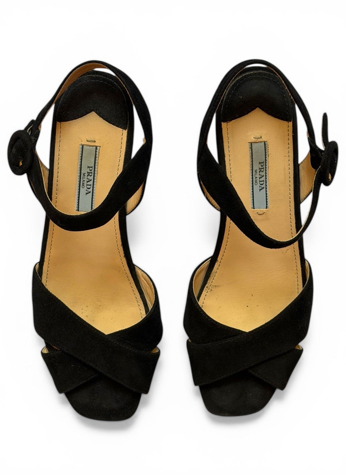 Vintage Prada Black Suede Platform Wedge Sandals
