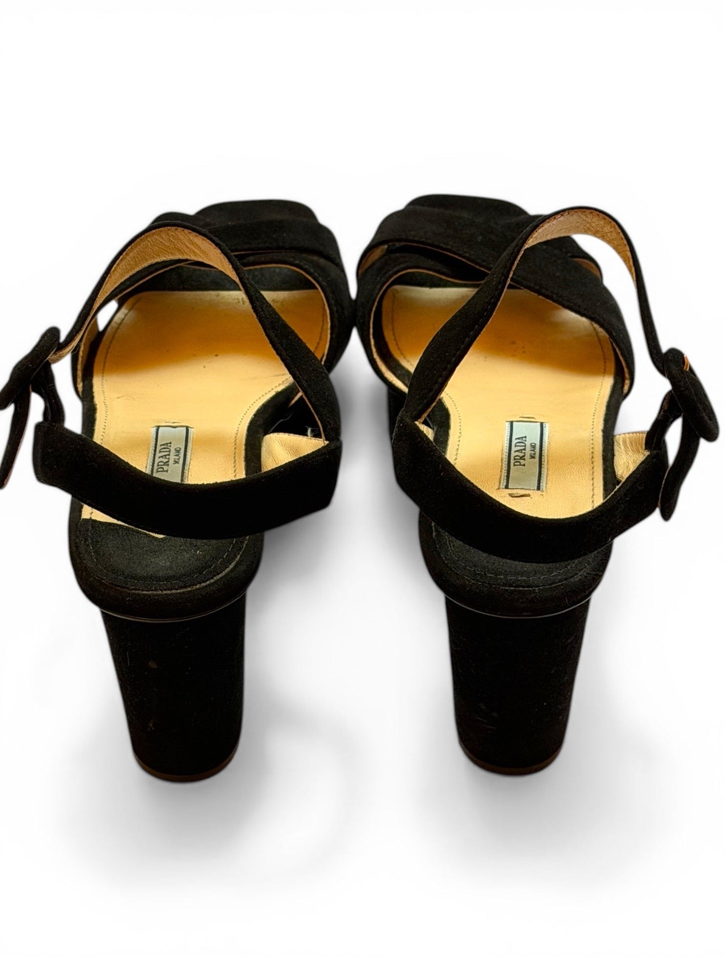Vintage Prada Black Suede Platform Wedge Sandals