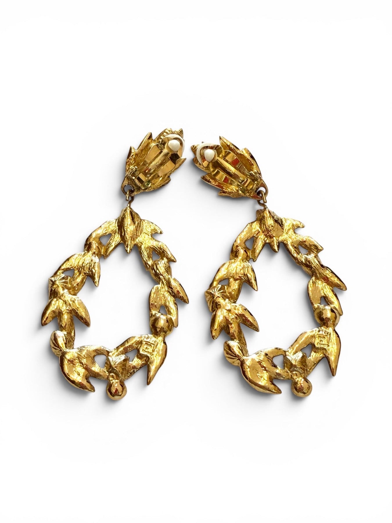 Vintage Yves Saint Laurent Gold-Tone Laurel Wreath Multicolour Crystal Drop Clip-On Earrings