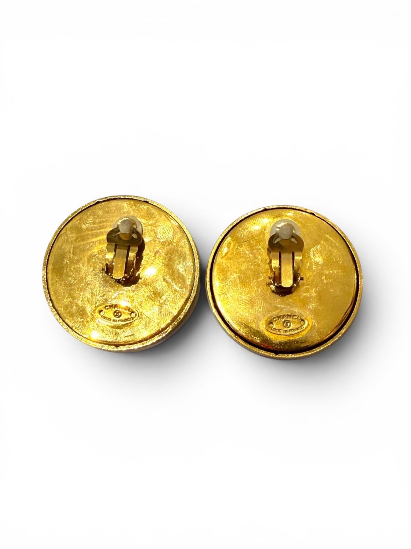 Vintage Chanel Gold-Tone Black Enamel CC Logo Screw Border Clip-On Earrings