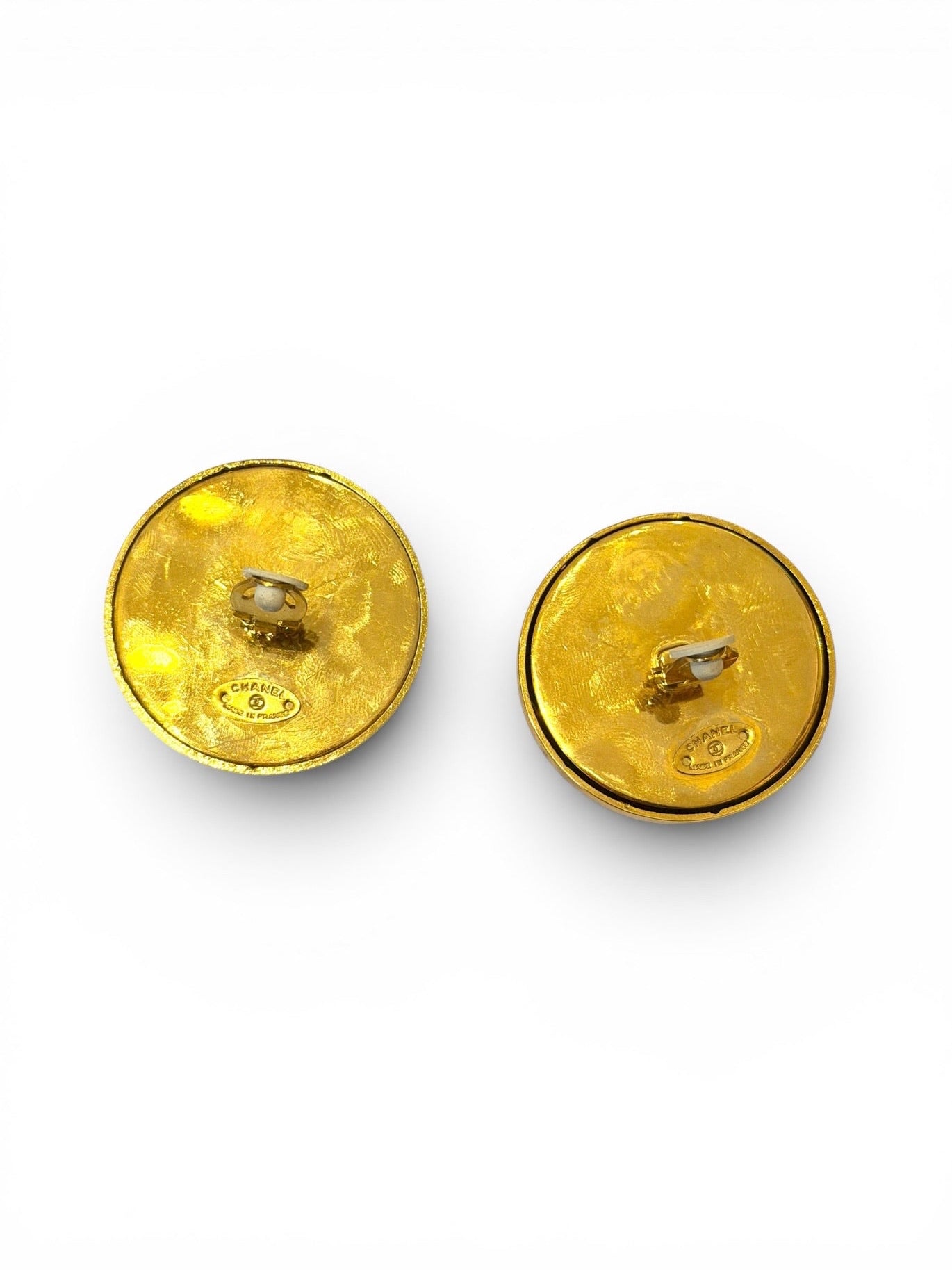 Vintage Chanel Gold-Tone Black Enamel CC Logo Screw Border Clip-On Earrings