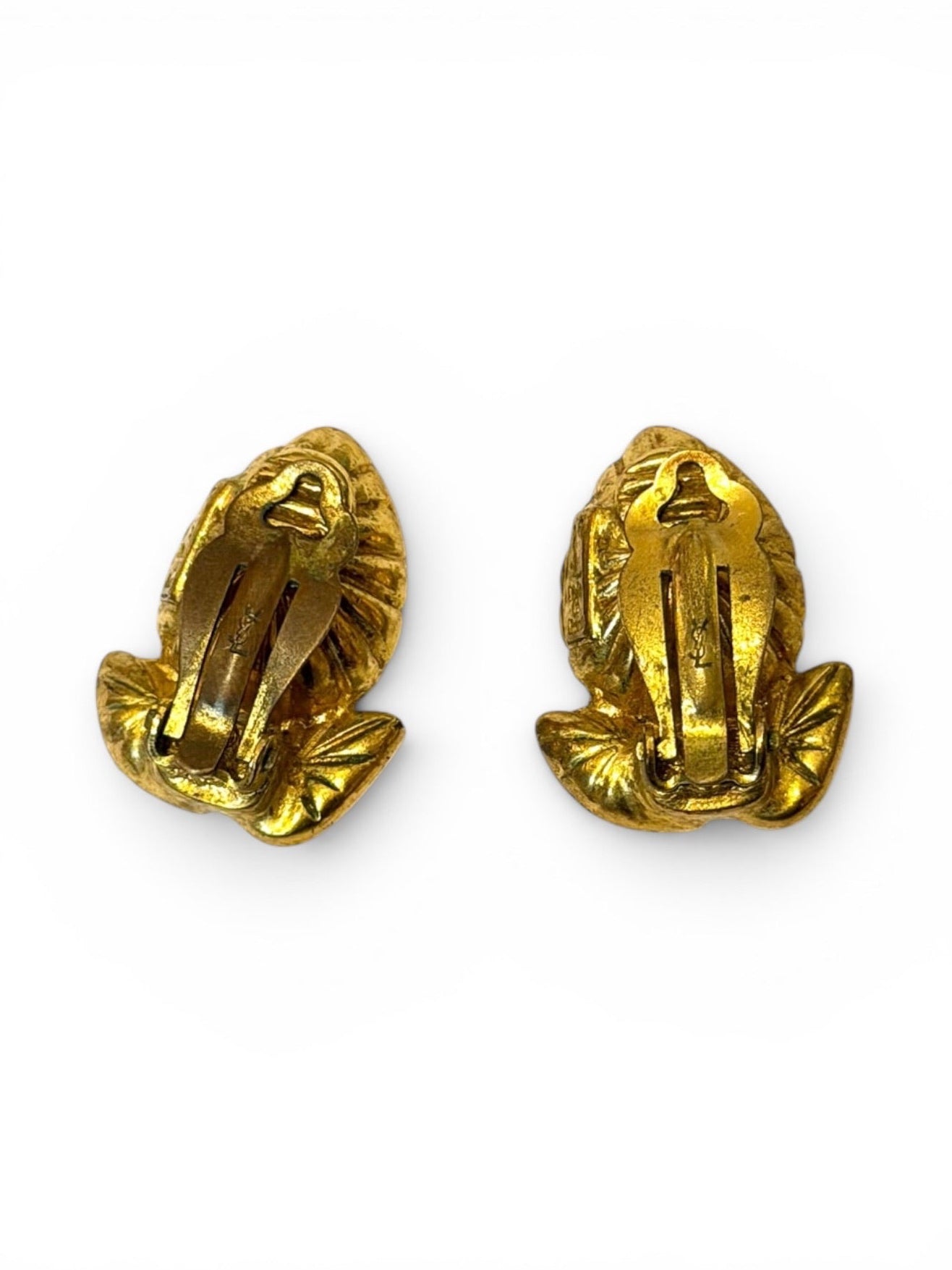 Vintage Yves Saint Laurent Gold-Tone Aquamarine & Multi-Stone Leaf Clip-On Earrings