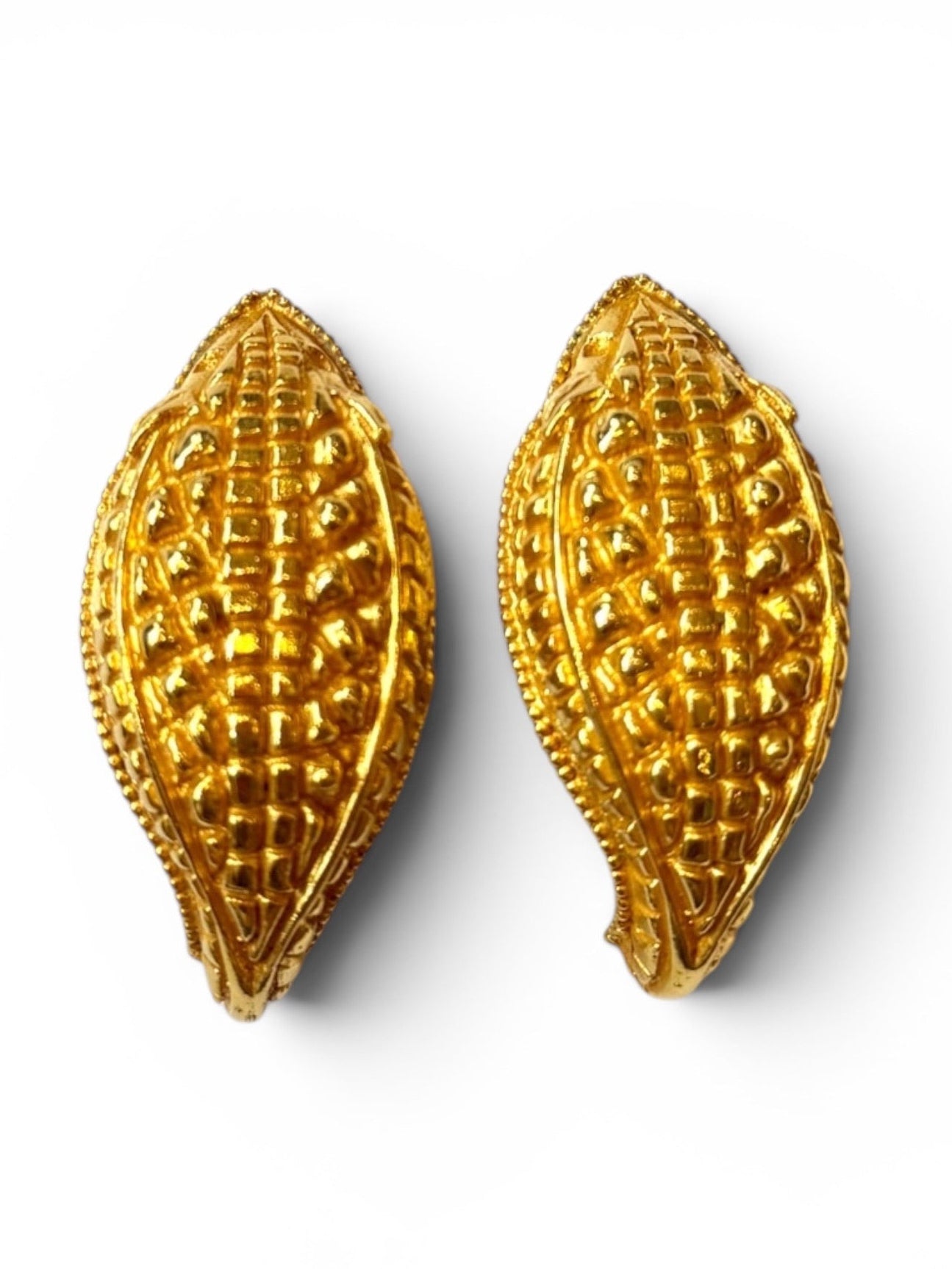 Vintage Dominique Aurientis Paris Gold-Tone Textured Marquise Clip-On Earrings