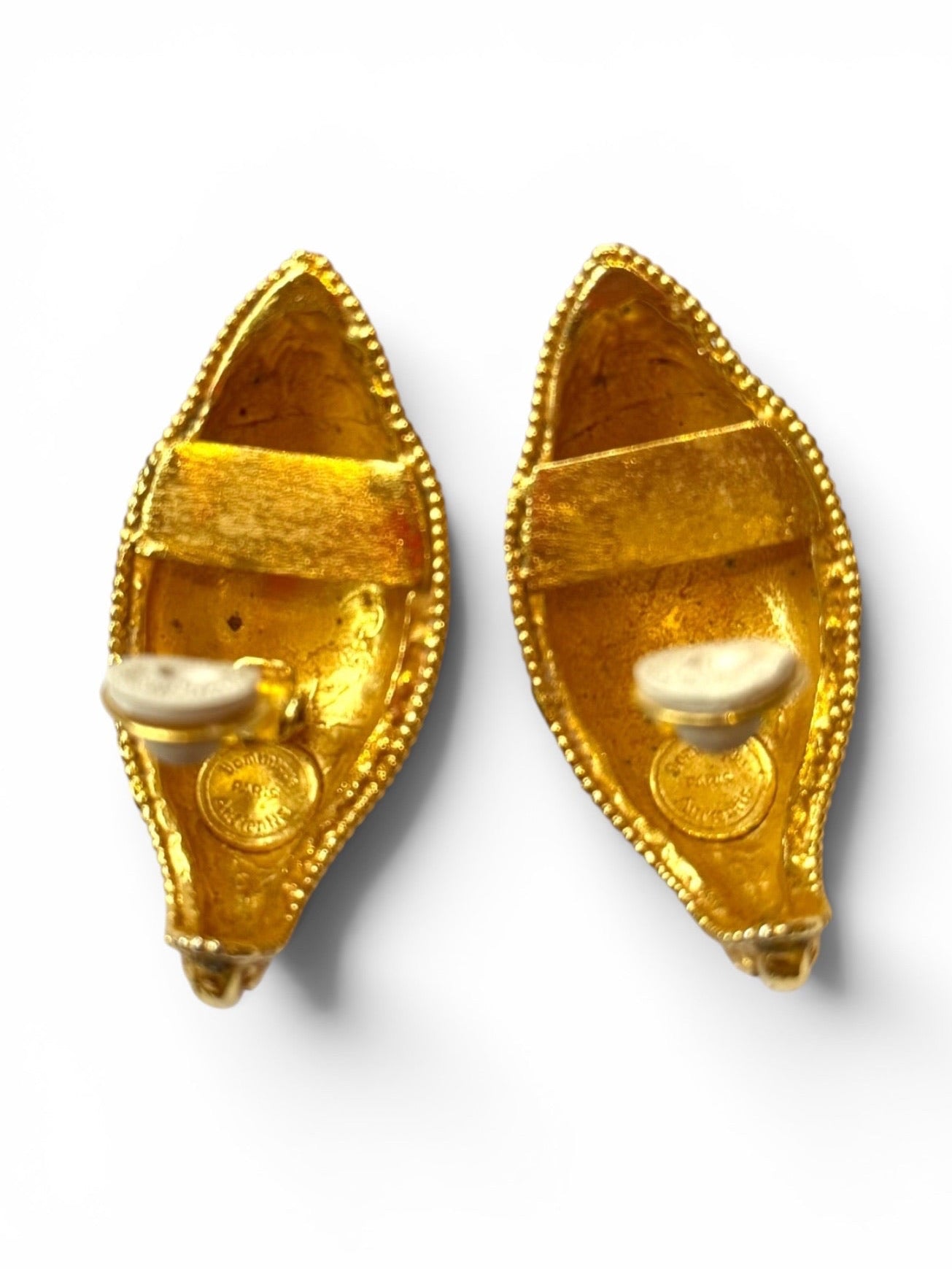 Vintage Dominique Aurientis Paris Gold-Tone Textured Marquise Clip-On Earrings