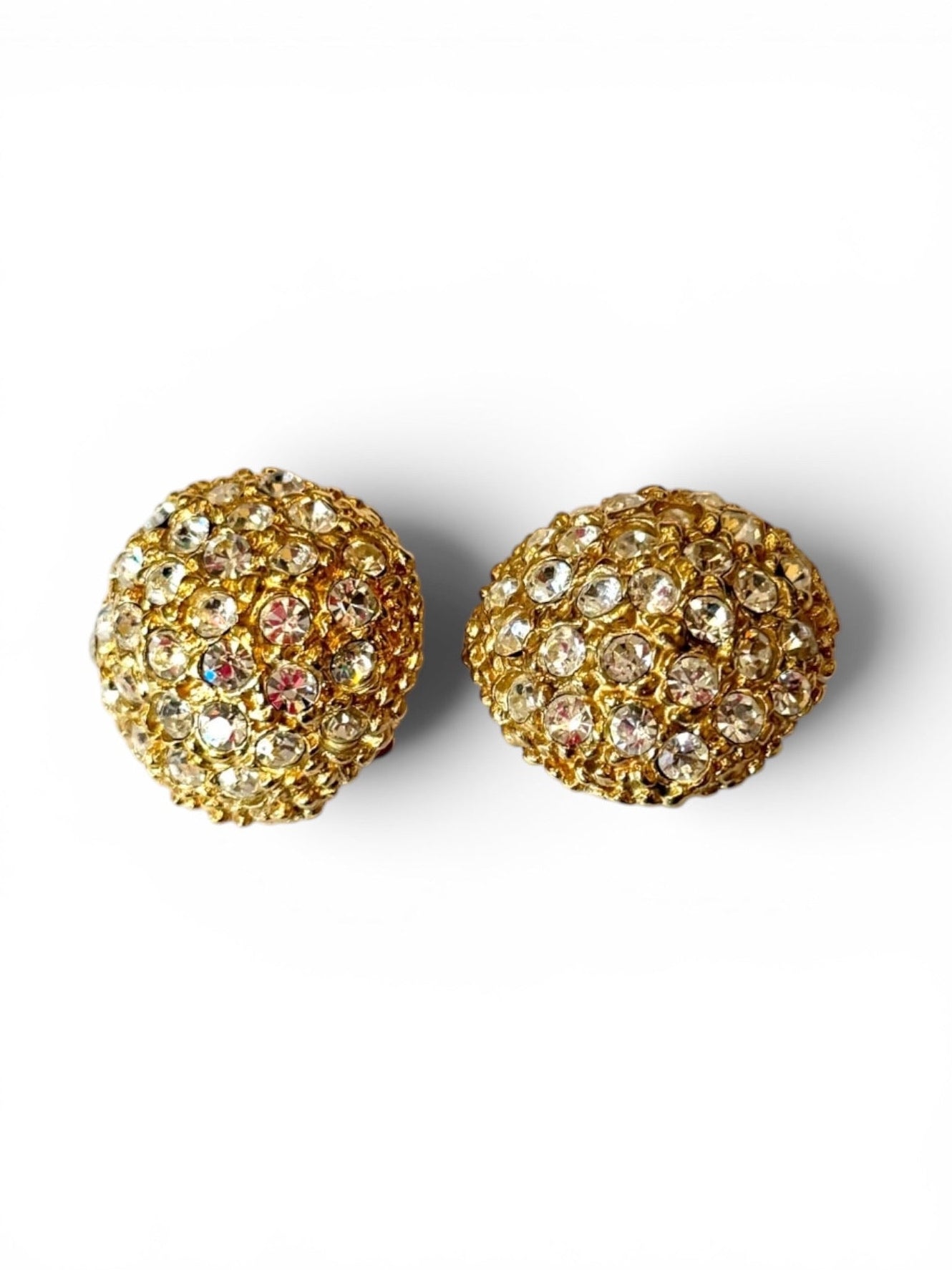 Vintage Yves Saint Laurent Gold Pavé Crystal Dome Clip-On Earrings