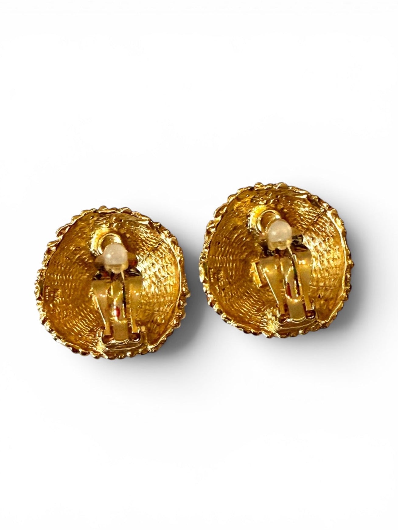 Vintage Yves Saint Laurent Gold Pavé Crystal Dome Clip-On Earrings