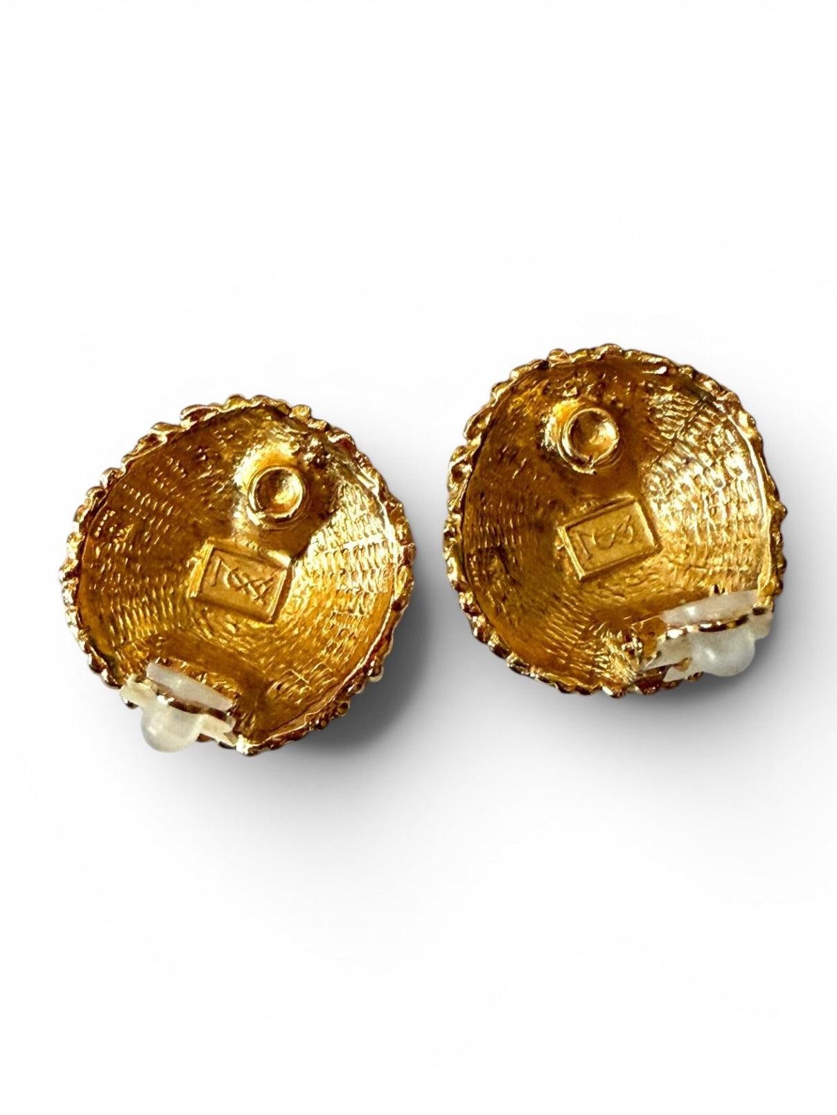Vintage Yves Saint Laurent Gold Pavé Crystal Dome Clip-On Earrings