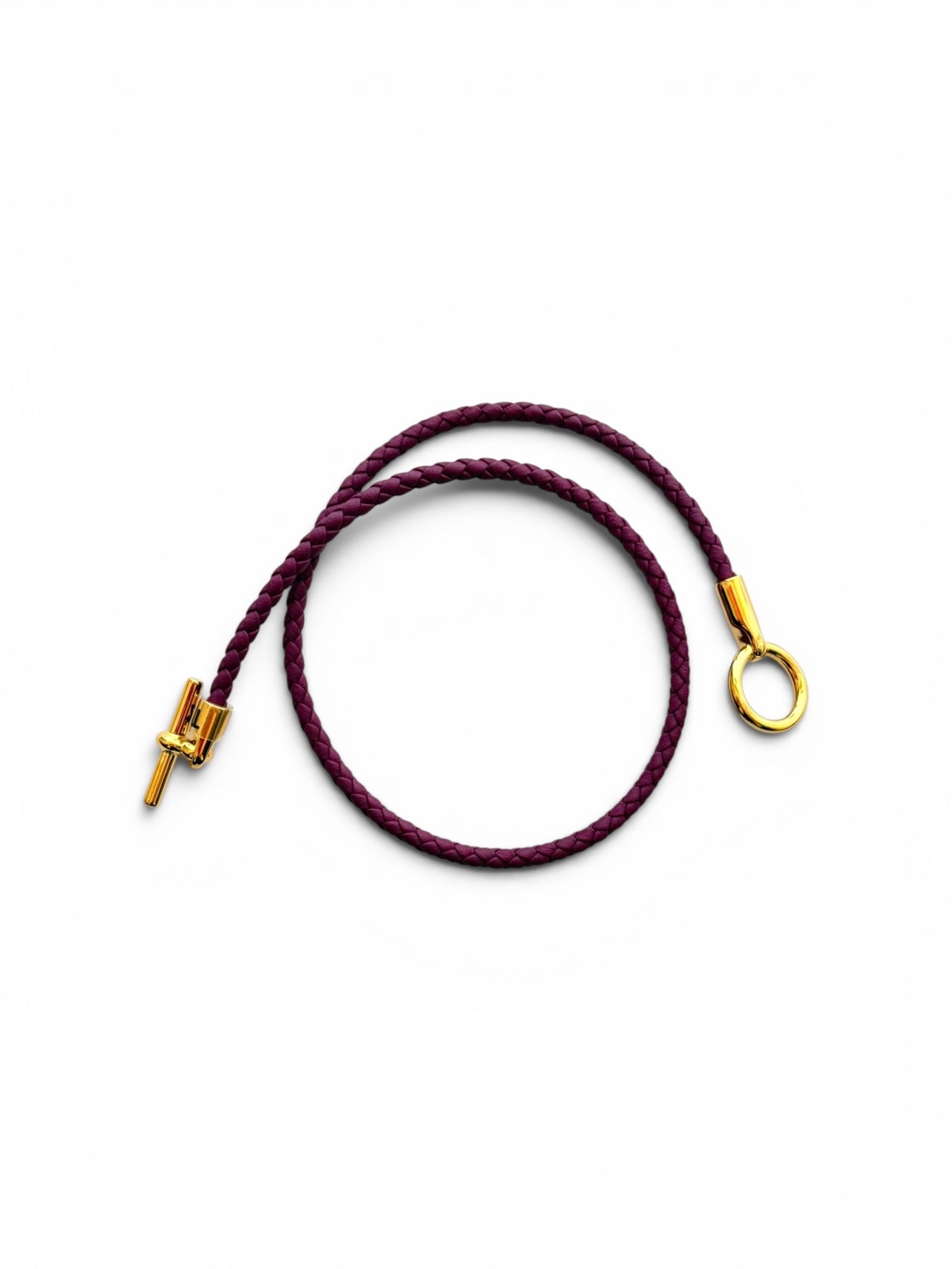 Vintage Hermès Purple Braided Leather Double Wrap Bracelet with Gold-Tone Toggle Clasp