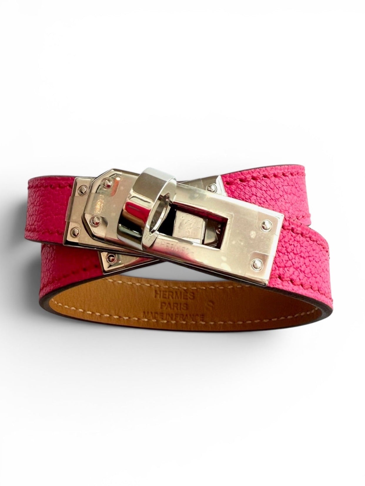 Hermès Kelly Double Tour Fuchsia Chevre Leather Bracelet with Palladium Hardware