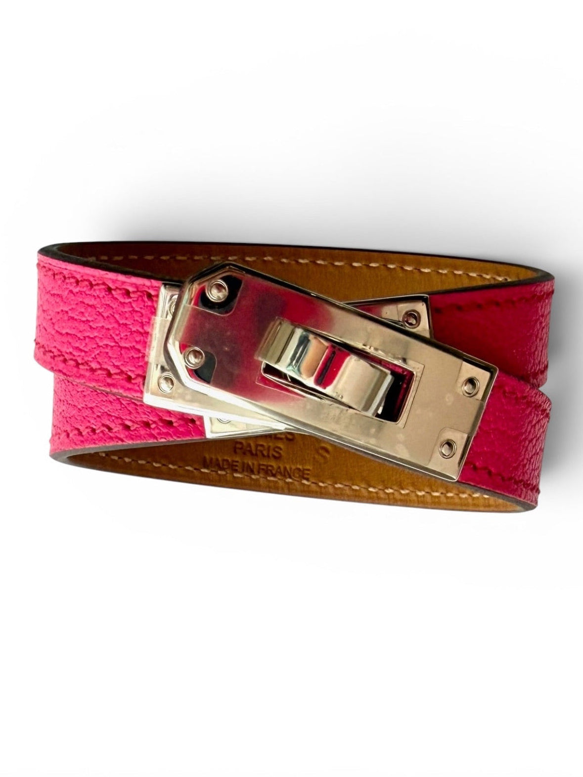 Hermès Kelly Double Tour Fuchsia Chevre Leather Bracelet with Palladium Hardware