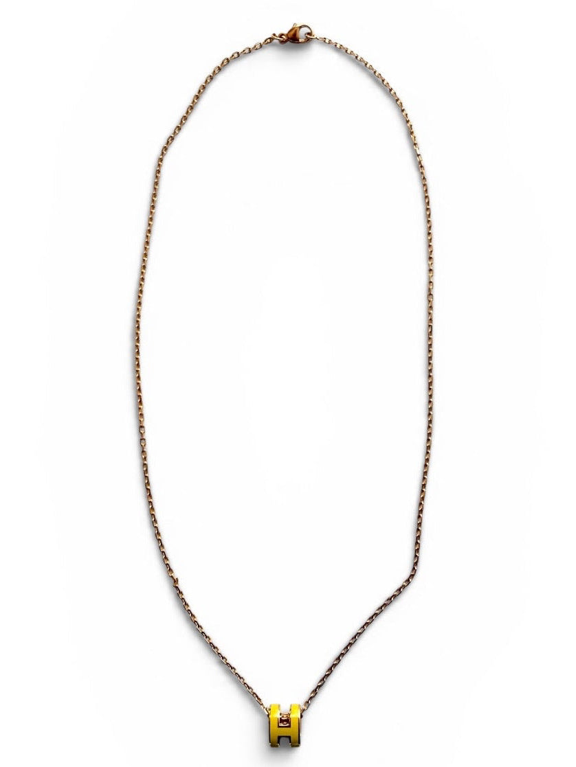 Hermès Mini Pop H Yellow Enamel Gold-Tone Pendant Necklace