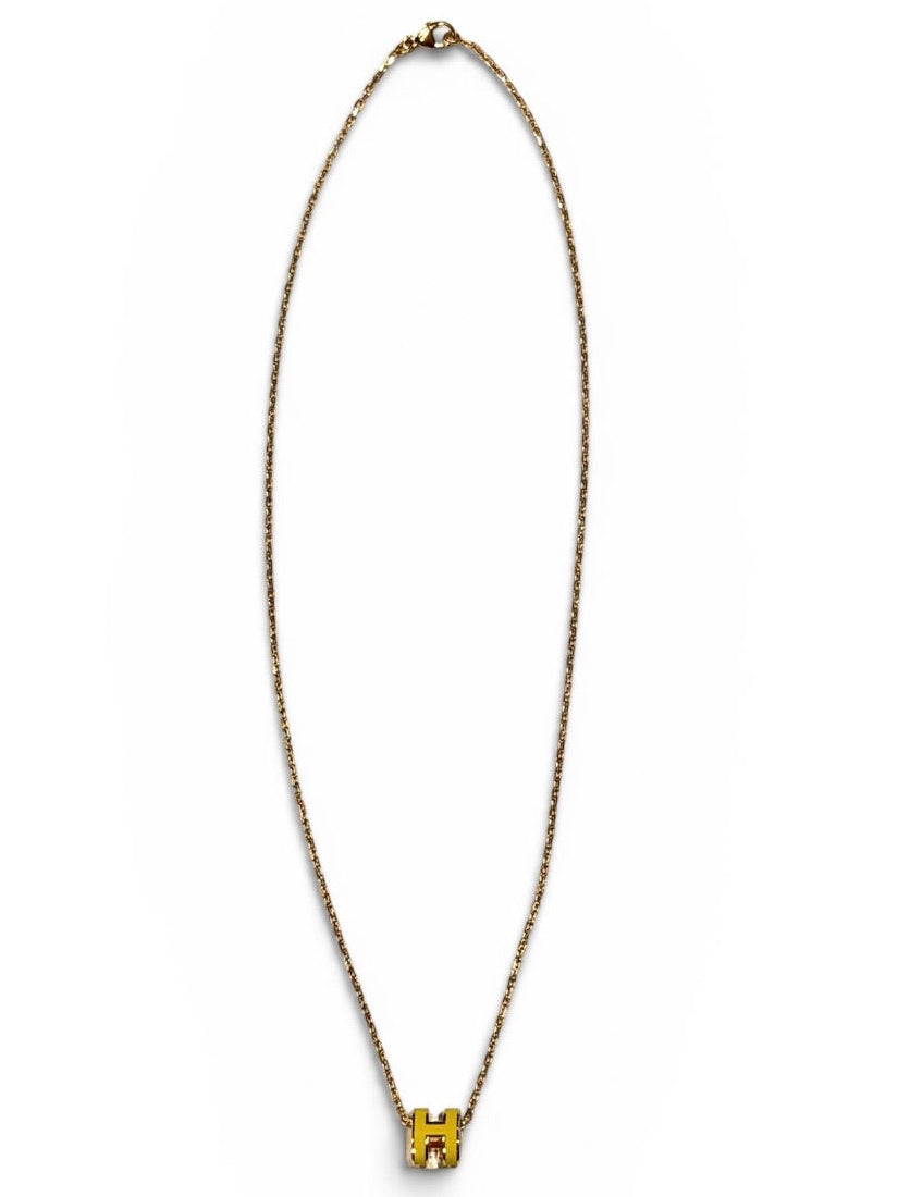 Hermès Mini Pop H Yellow Enamel Gold-Tone Pendant Necklace