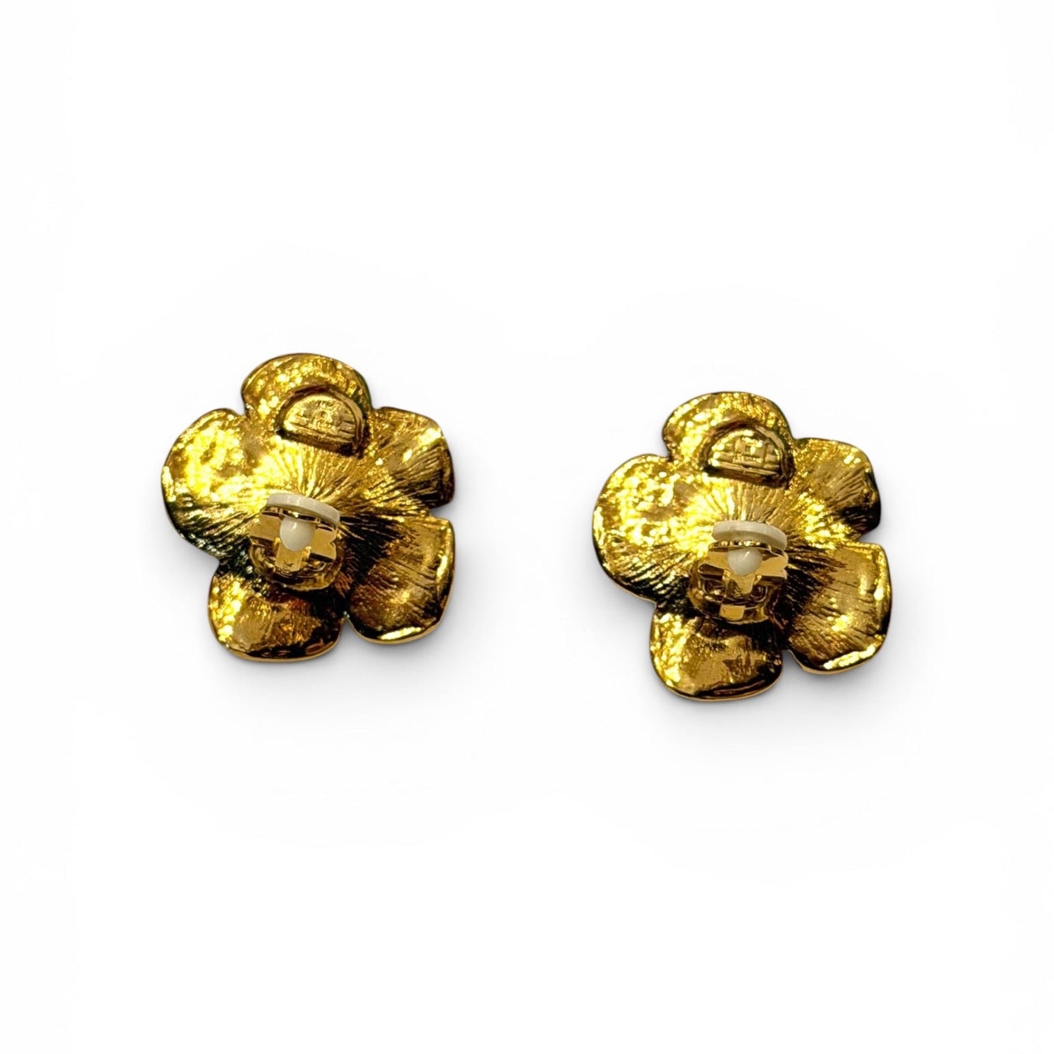 Yves Saint Laurent Gold-Tone Textured Flower Clip Earrings