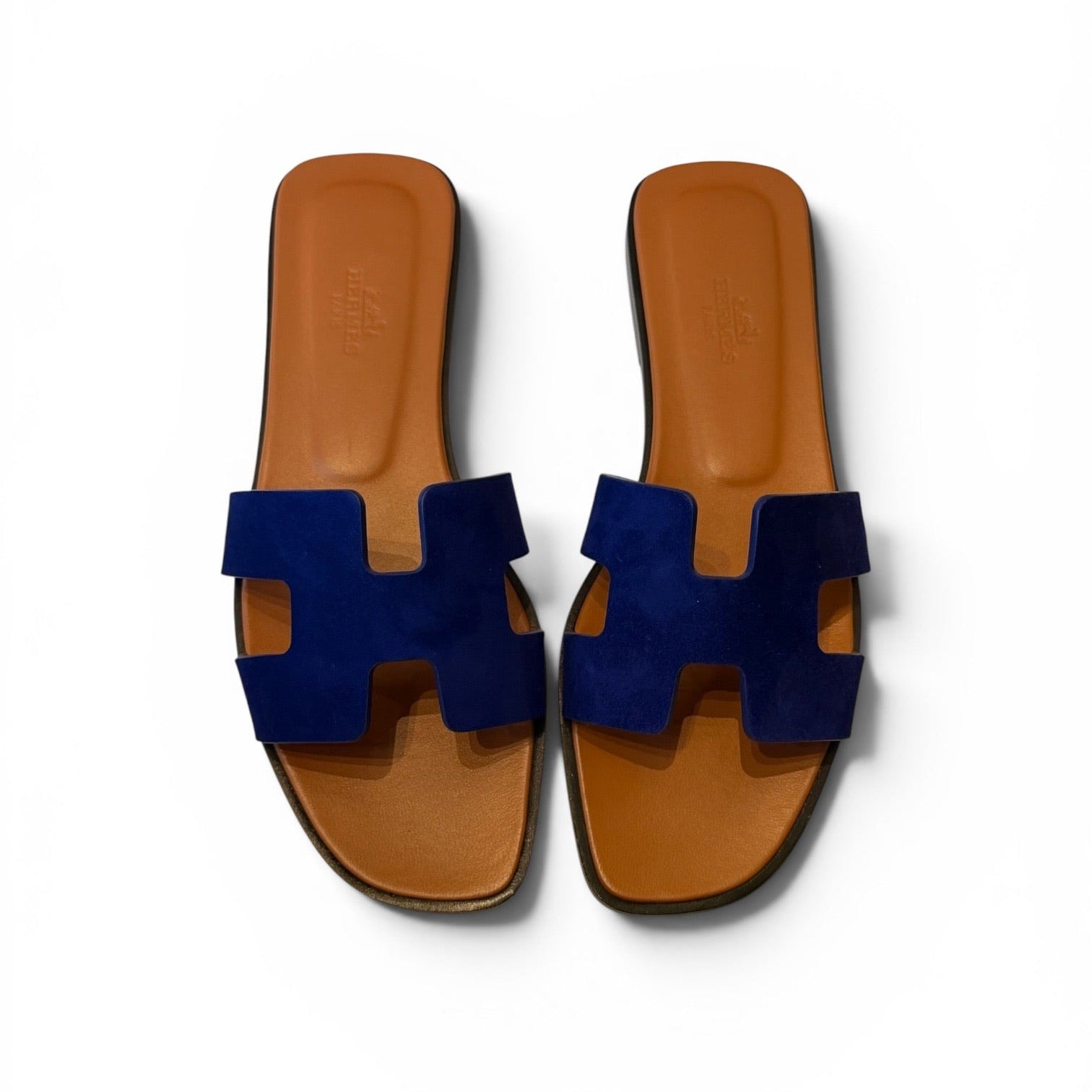 Hermès Oran Blue Suede Sandals