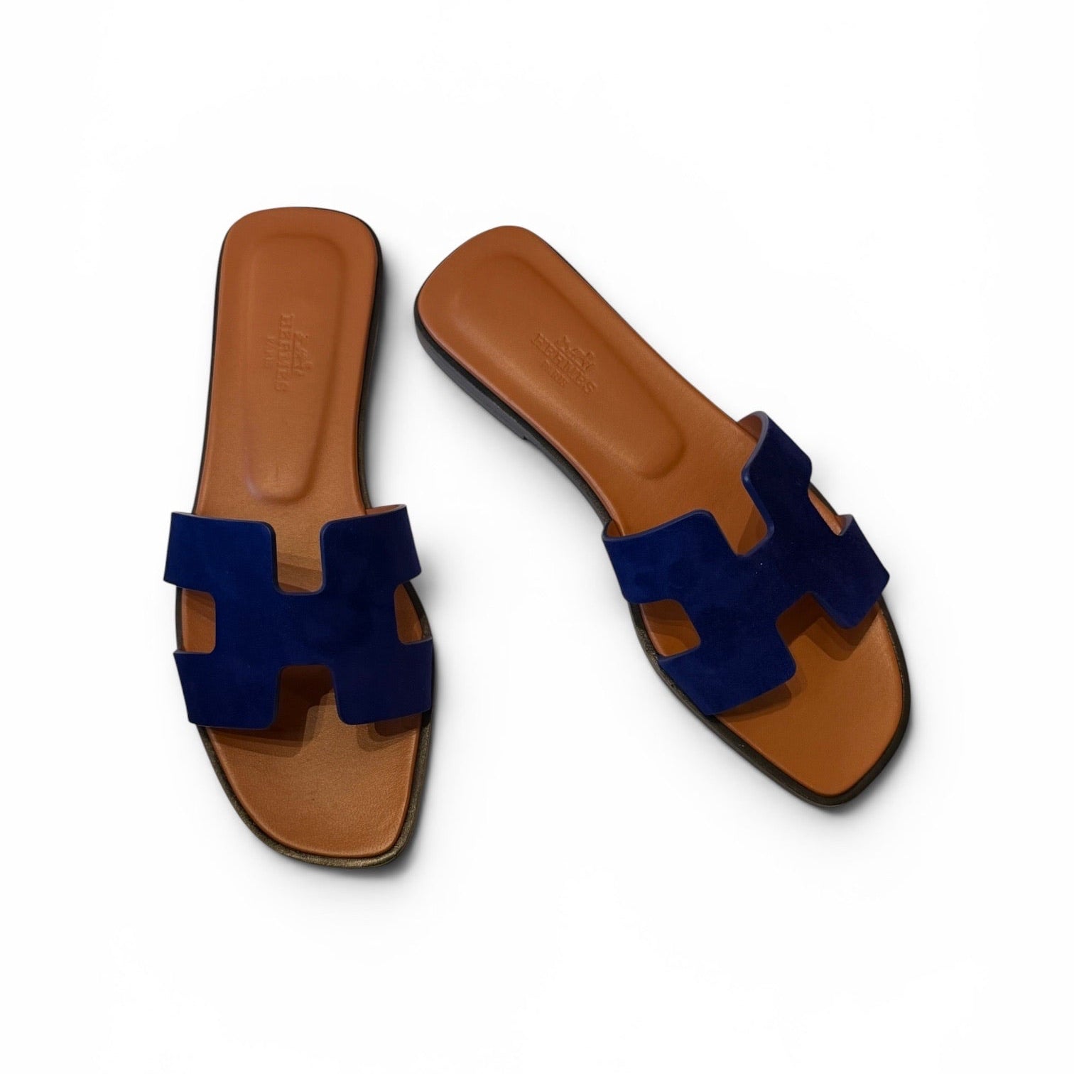 Hermès Oran Blue Suede Sandals