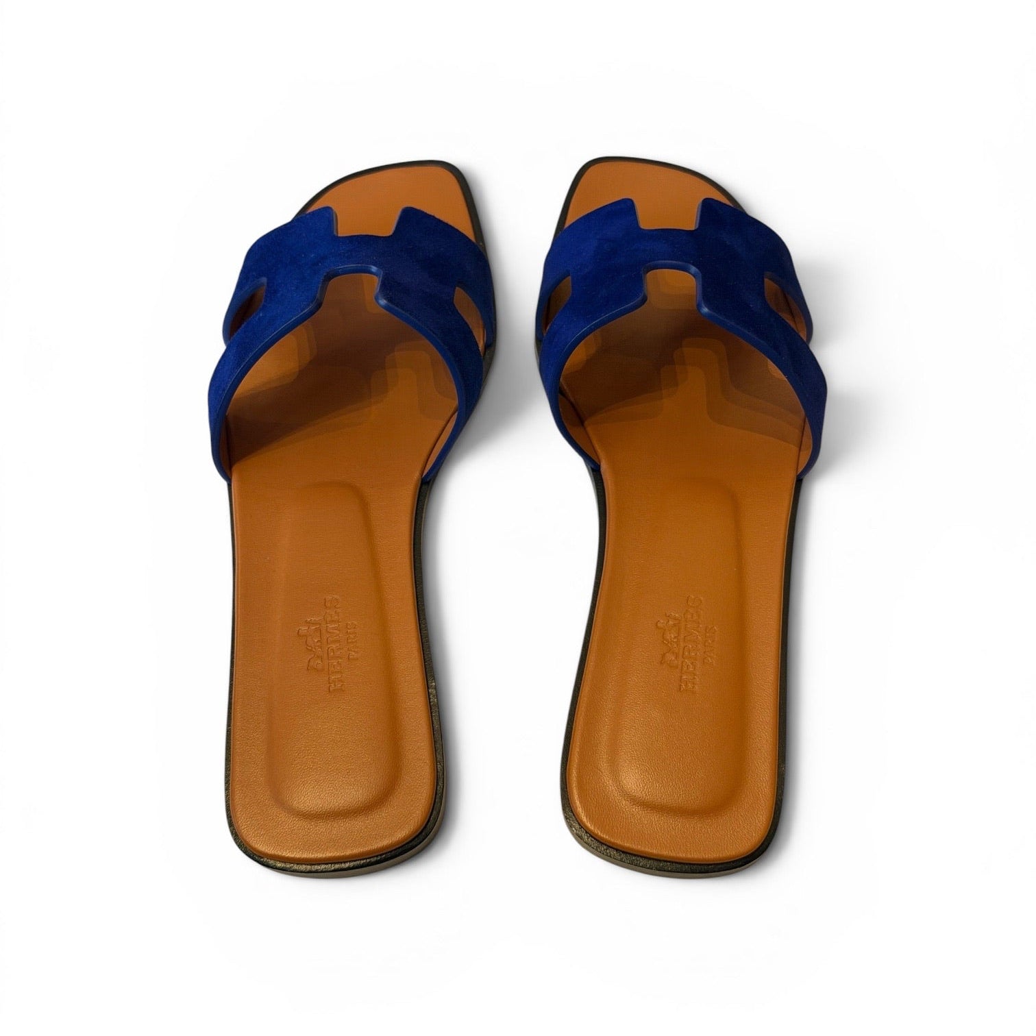 Hermès Oran Blue Suede Sandals