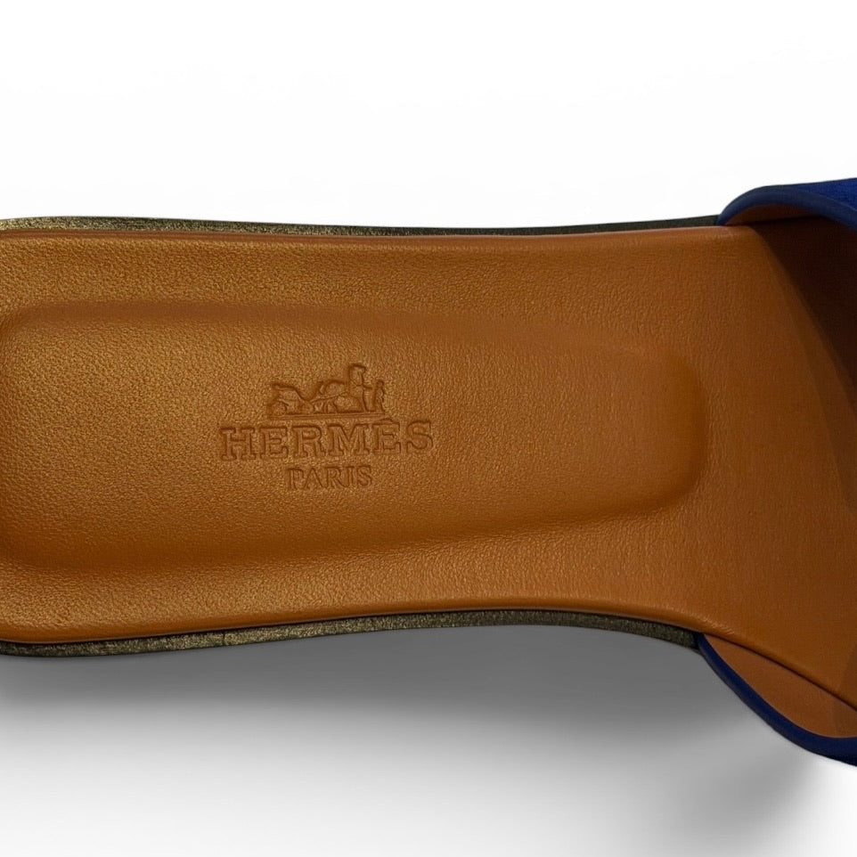 Hermès Oran Blue Suede Sandals