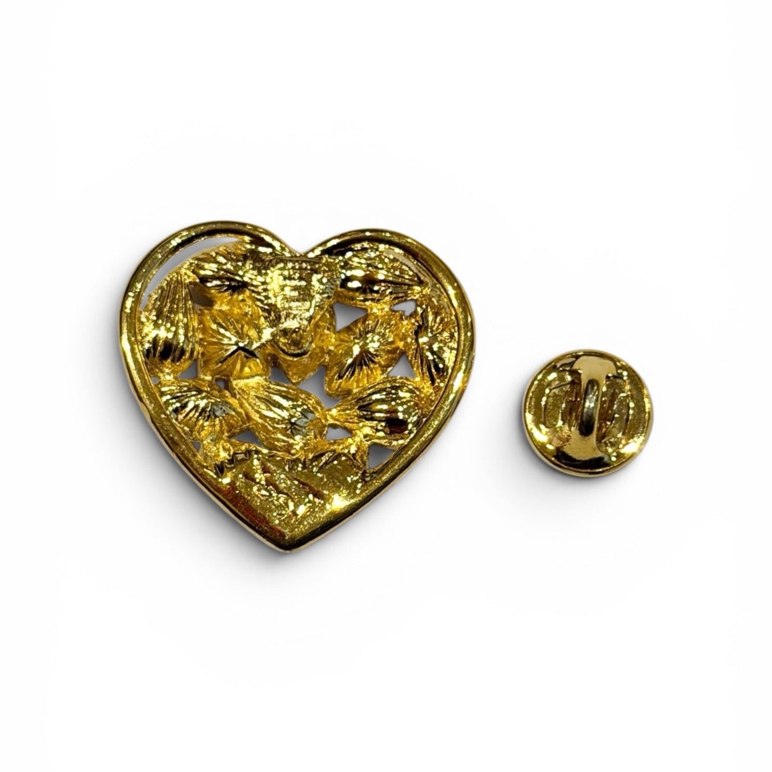 Yves Saint Laurent Gold-Tone Multicolor Crystal Heart Brooch