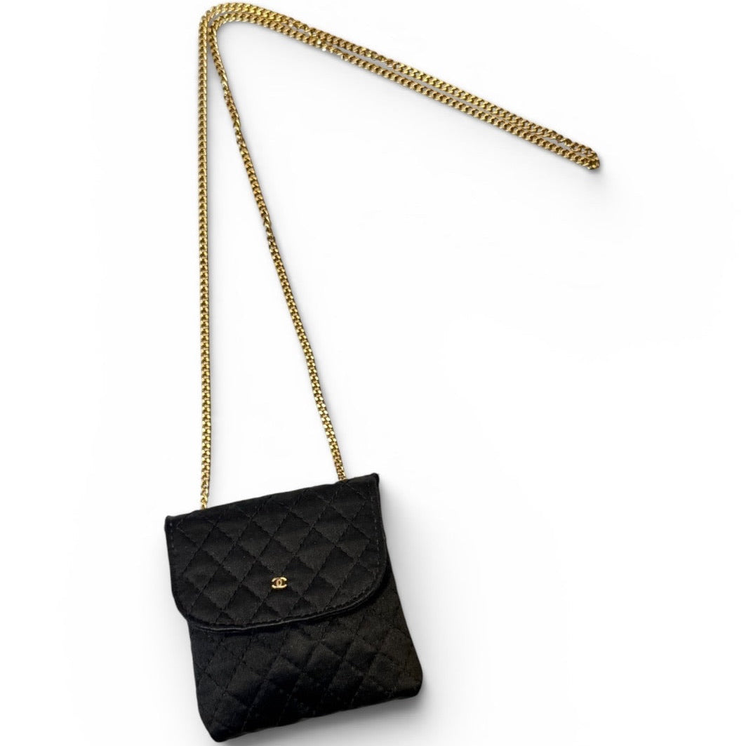 Chanel Black Quilted Satin Micro Crossbody Pouch