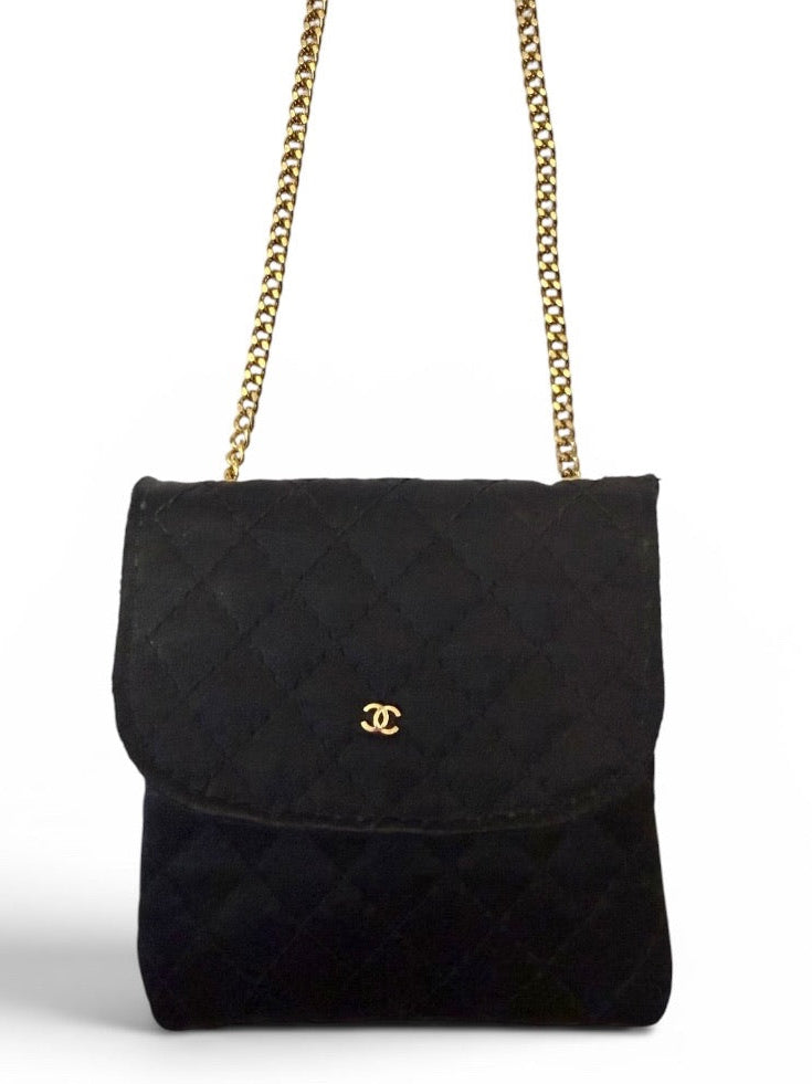 Chanel Black Quilted Satin Micro Crossbody Pouch