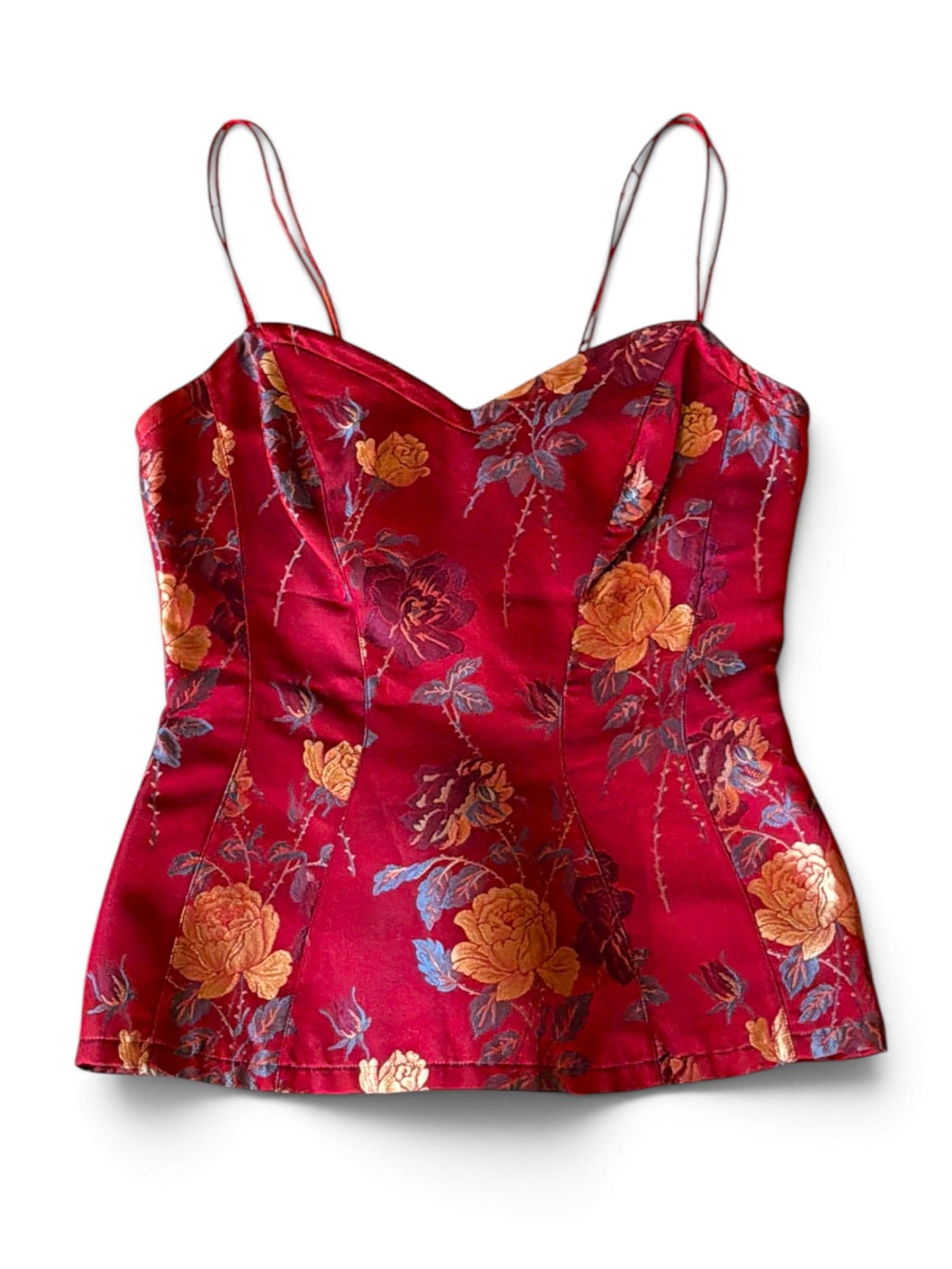 Mugler Red Satin Rose Brocade Three-Piece Set