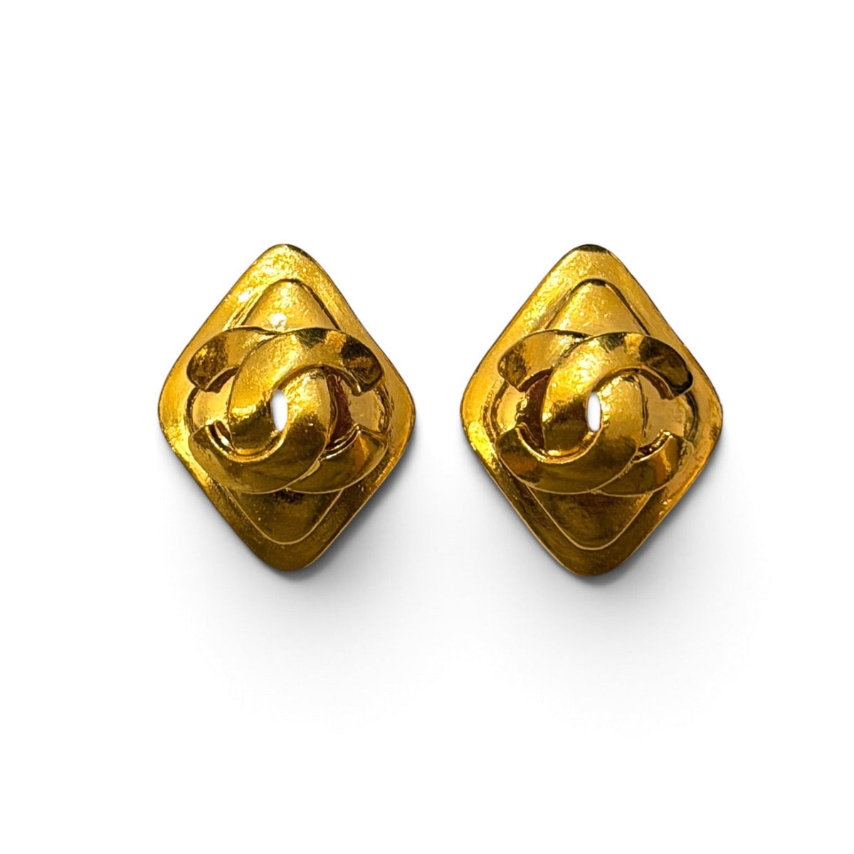 Chanel CC Gold-Tone Diamond Clip Earrings