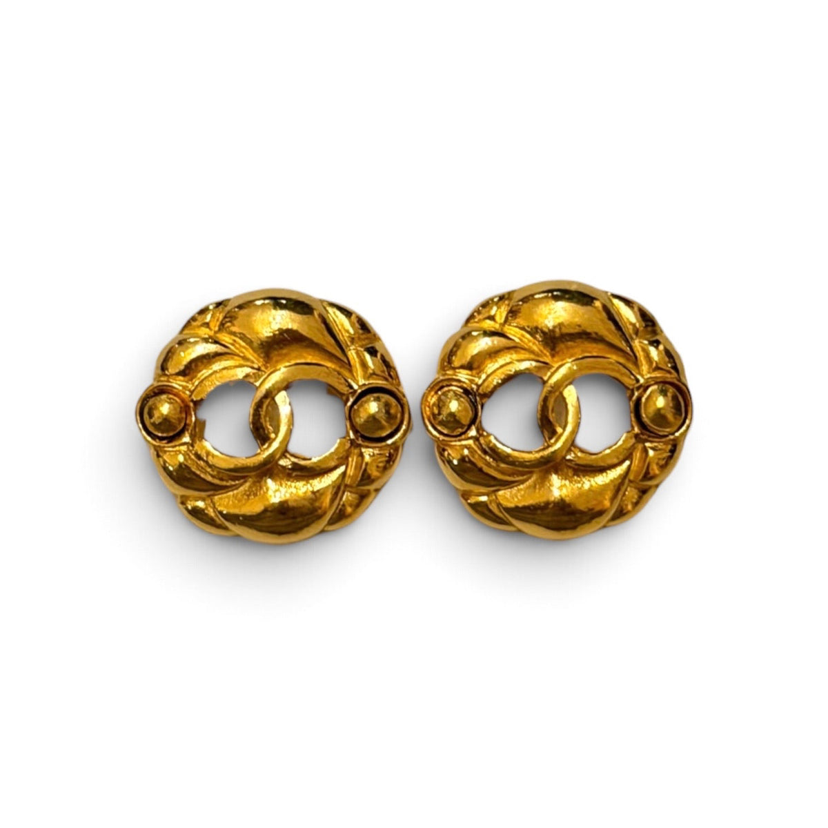 Chanel CC Gold-Tone Wreath Clip Earrings