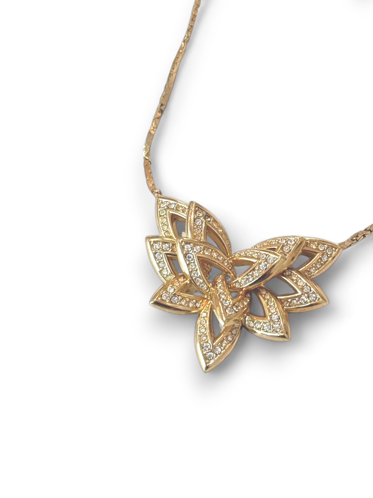 Flower strass embellished necklace