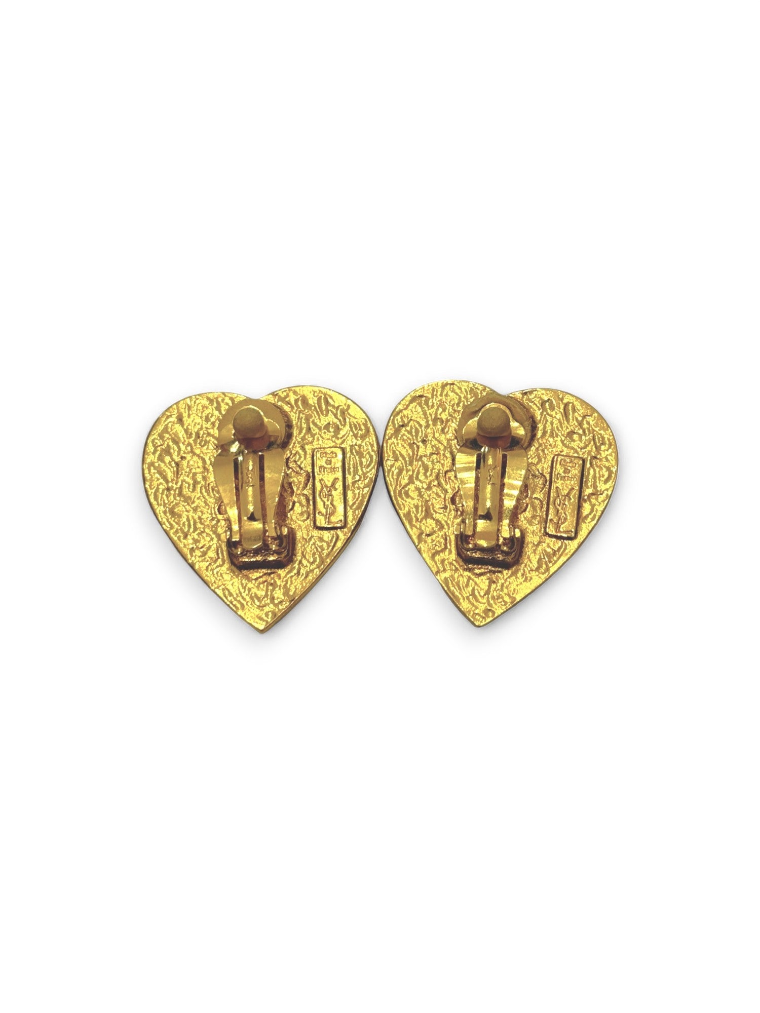Vintage stone heart clip earrings