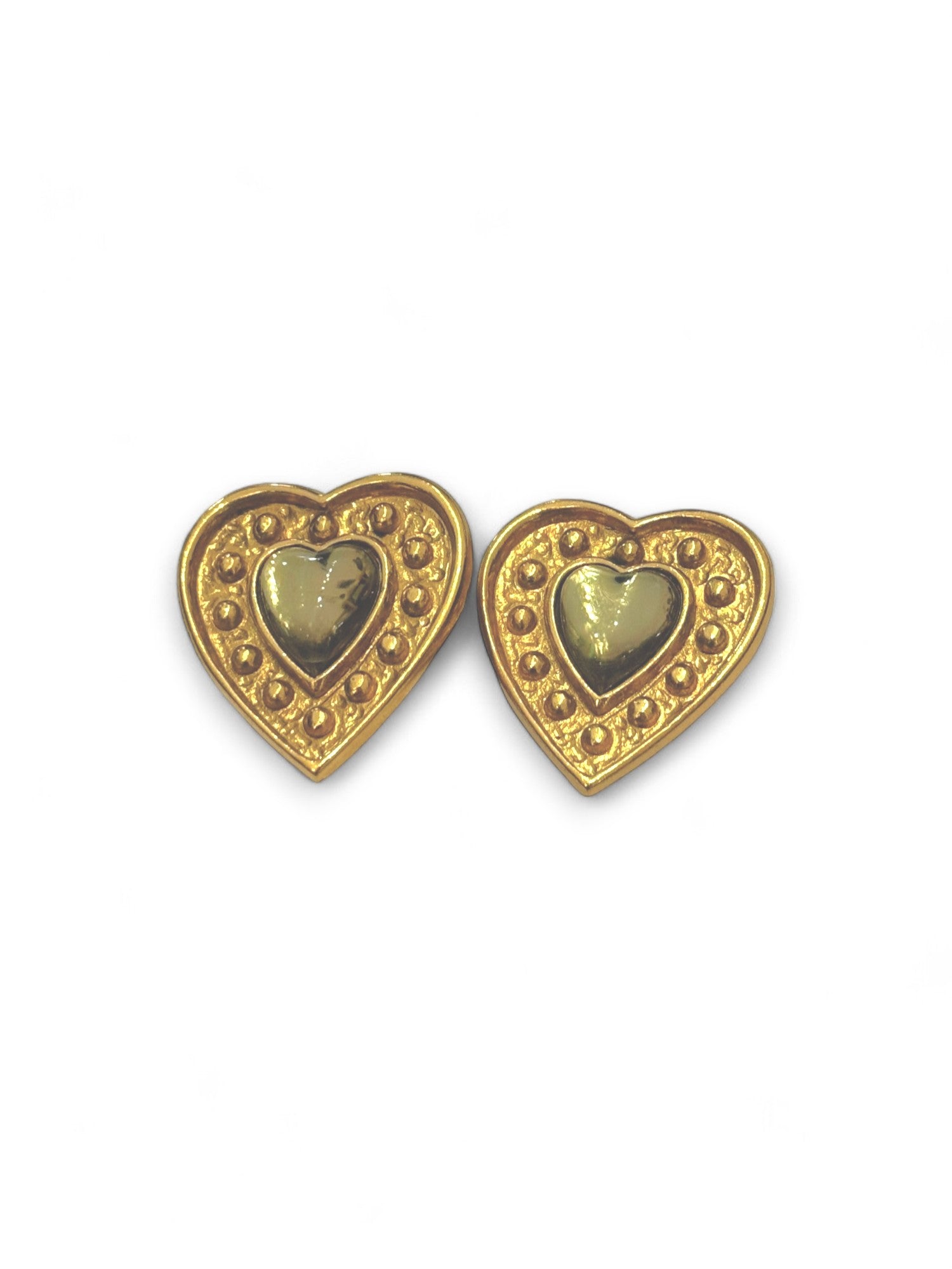 Vintage stone heart clip earrings