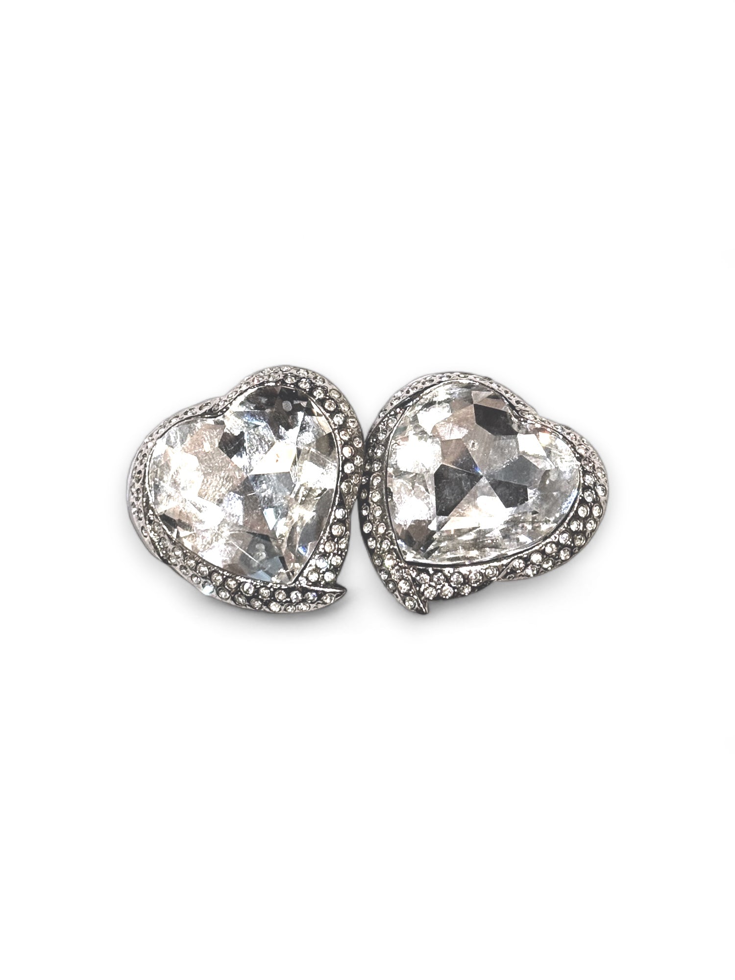Rare strass embellished heart clip earrings