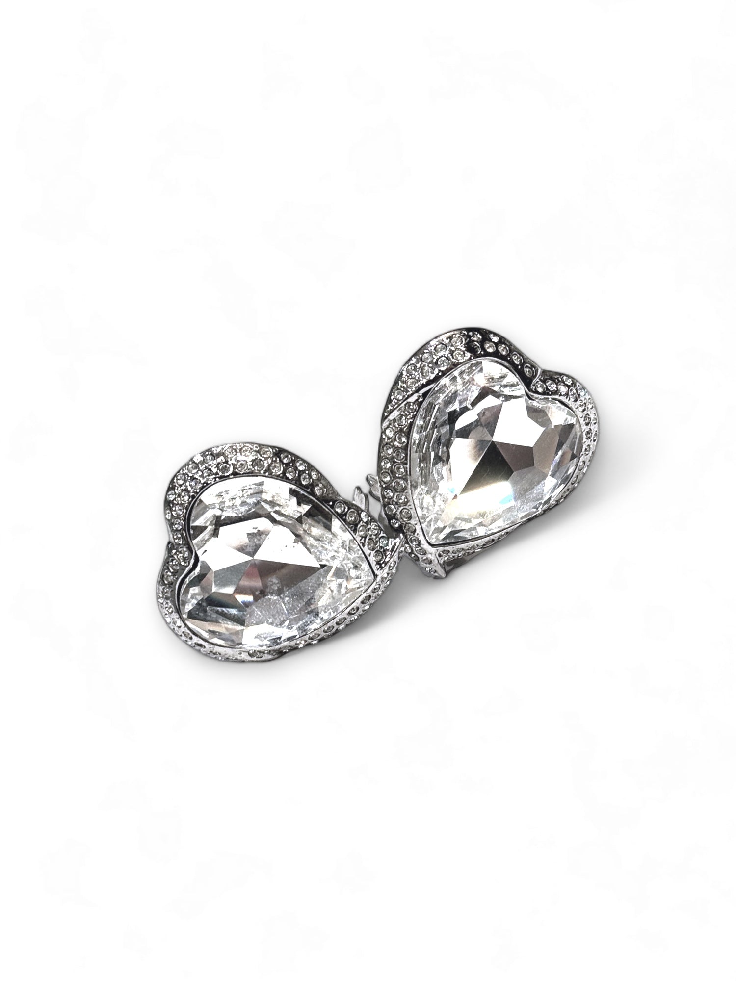 Rare strass embellished heart clip earrings