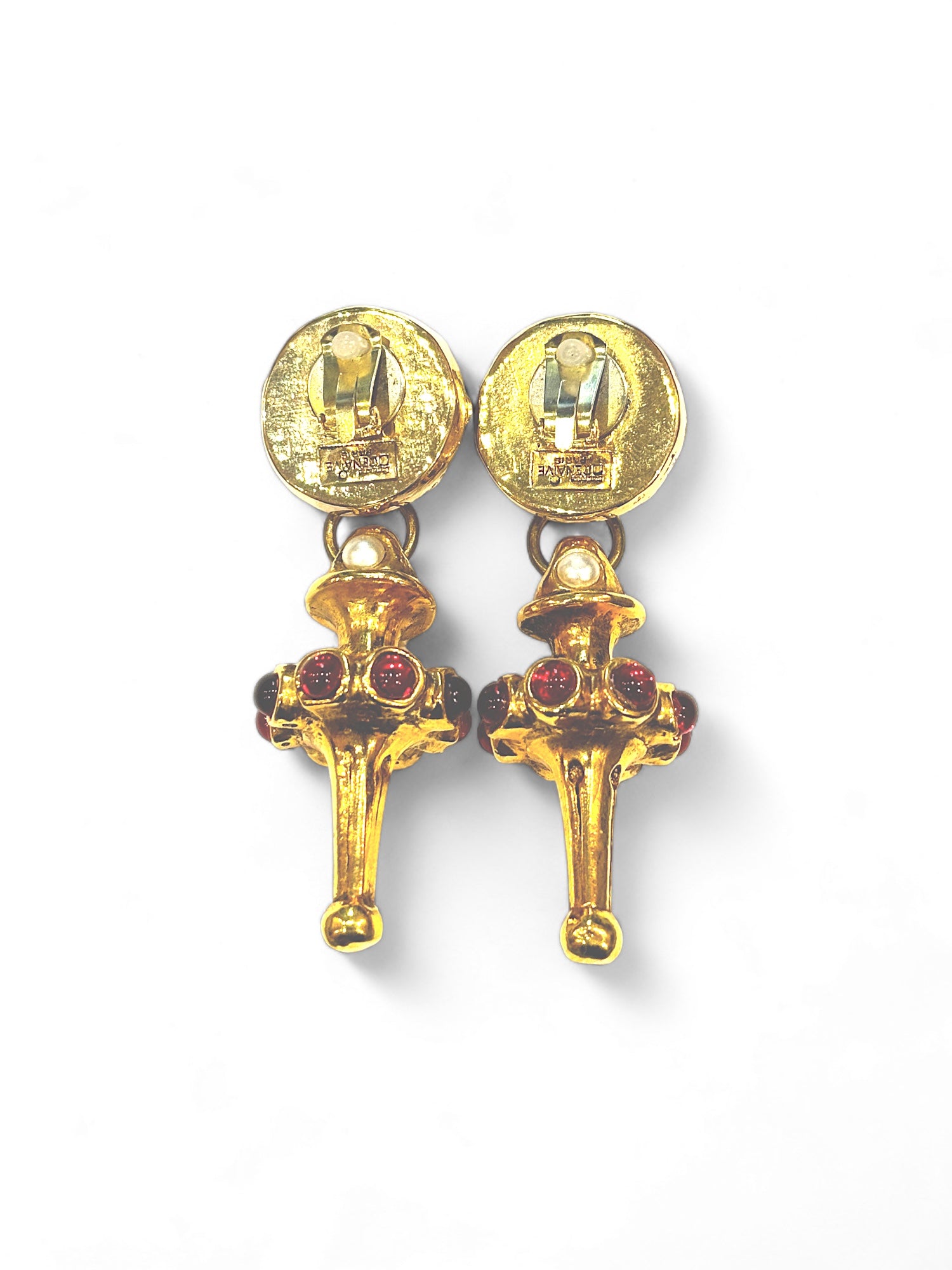Rare red strass embellished ear pendants