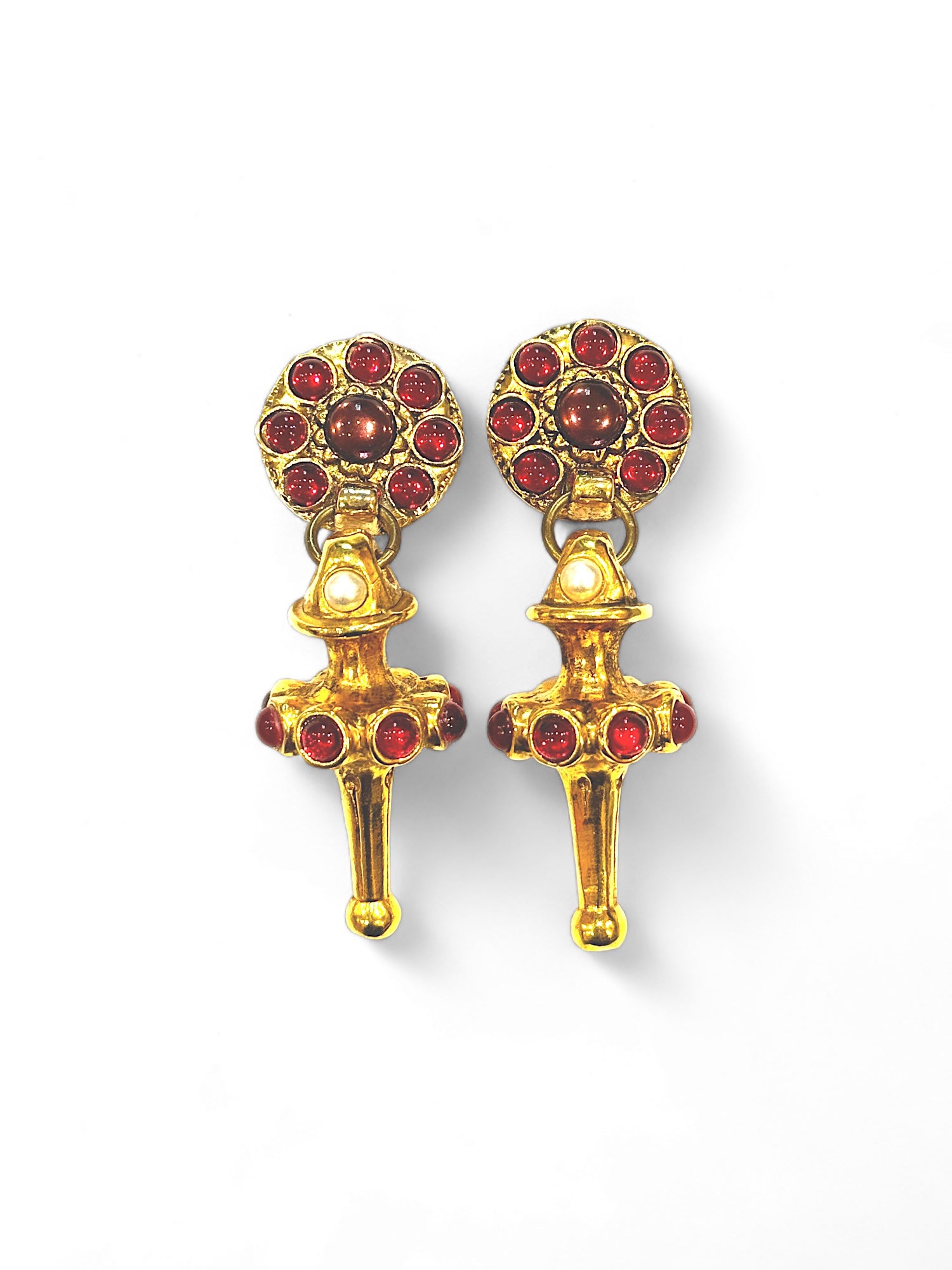Rare red strass embellished ear pendants