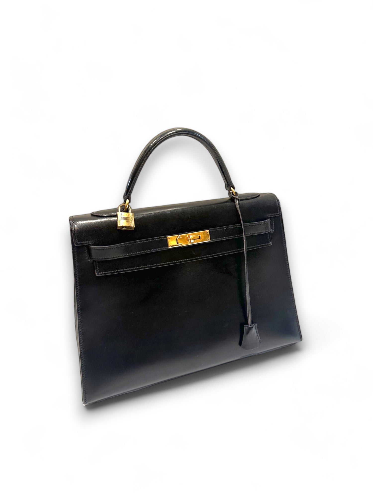 Stunning vintage Kelly in black box leather