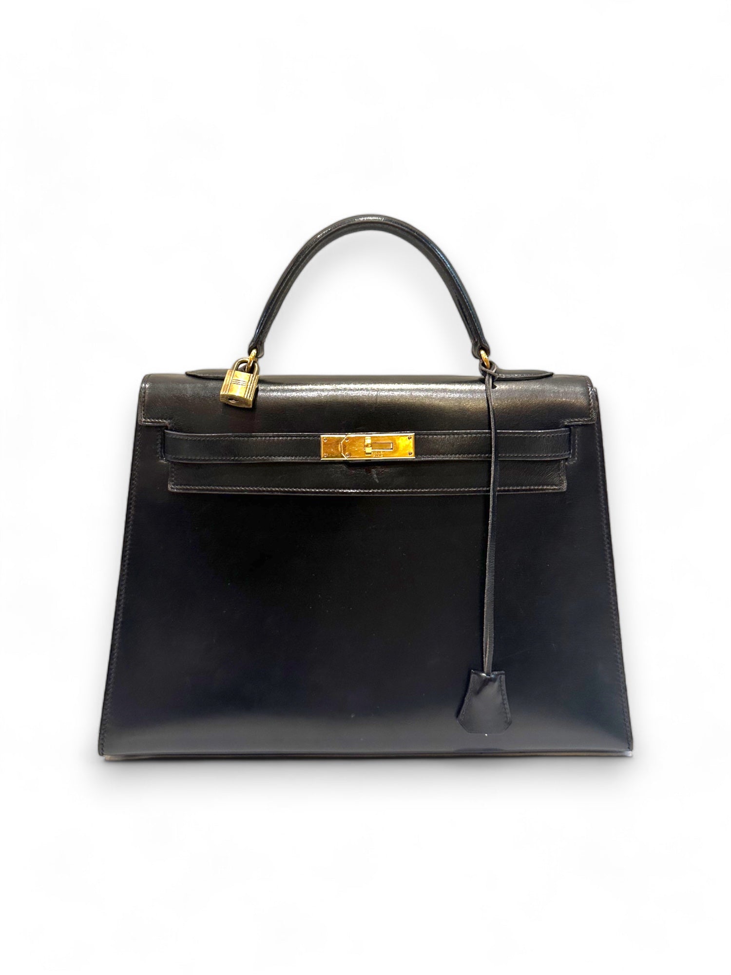Stunning vintage Kelly in black box leather